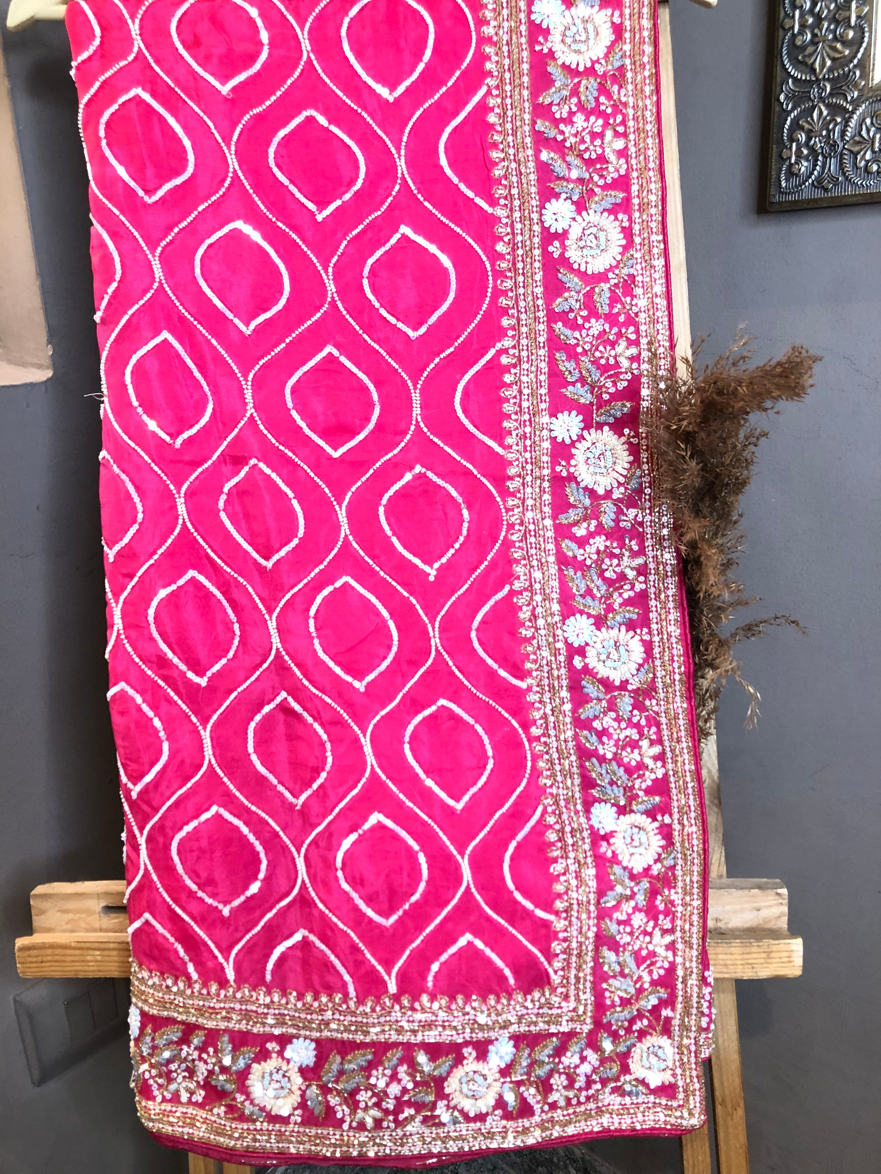 Organza Hot Pink  Saree