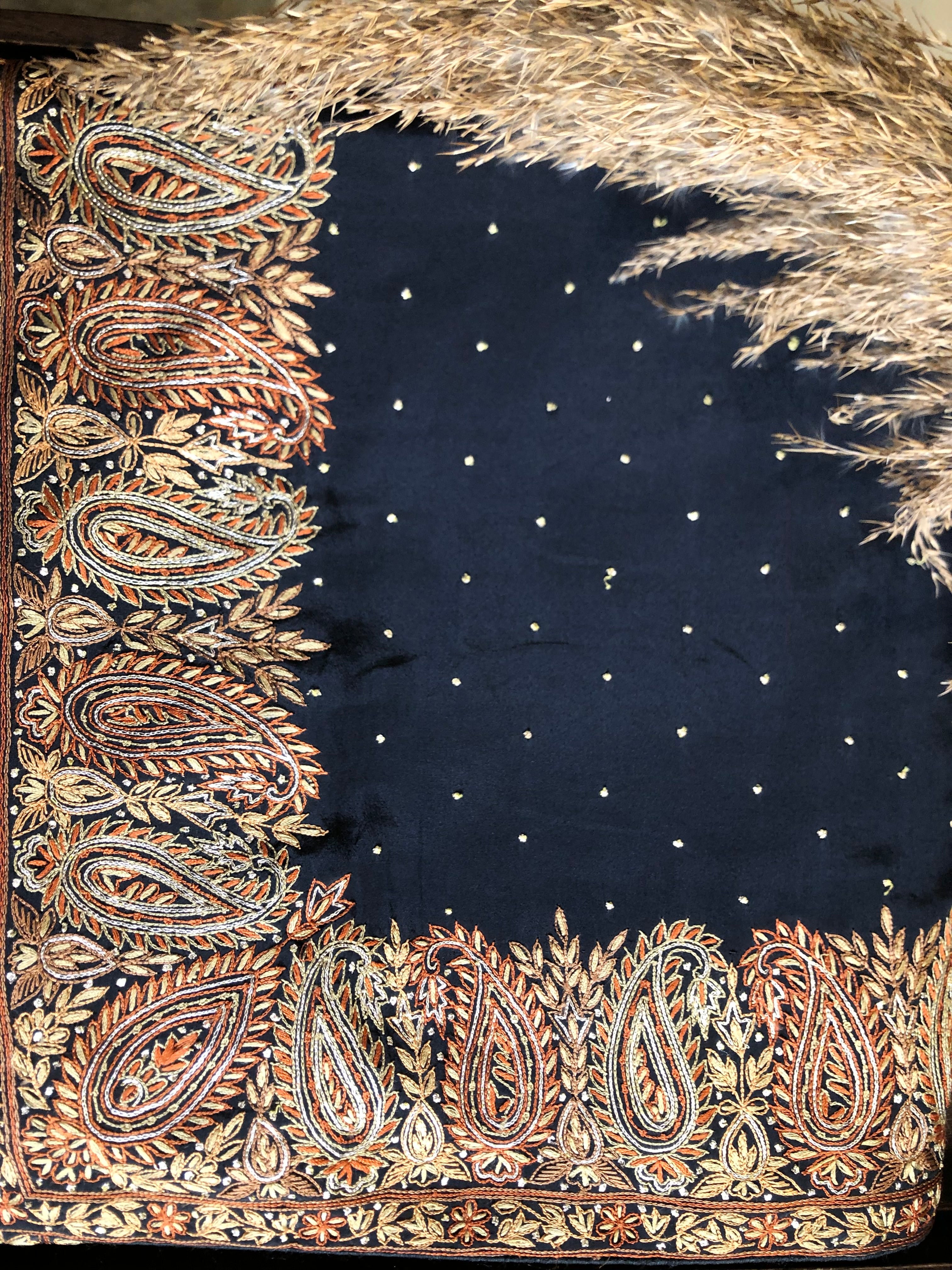 Crepe Kashmiri Thread Work Saree