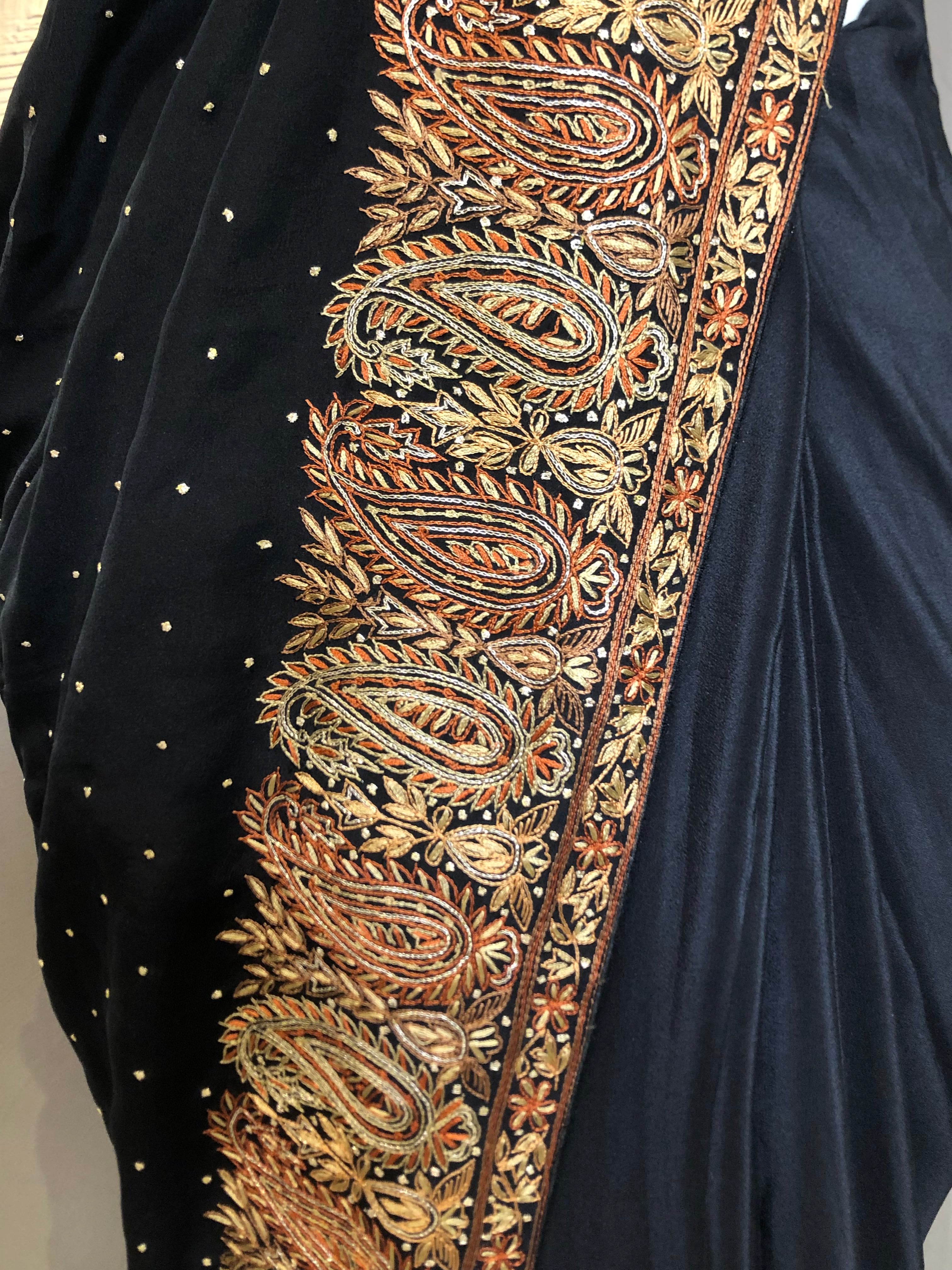 Crepe Kashmiri Thread Work Saree