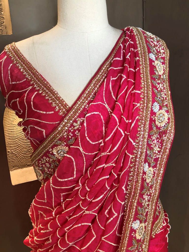 Organza Hot Pink  Saree