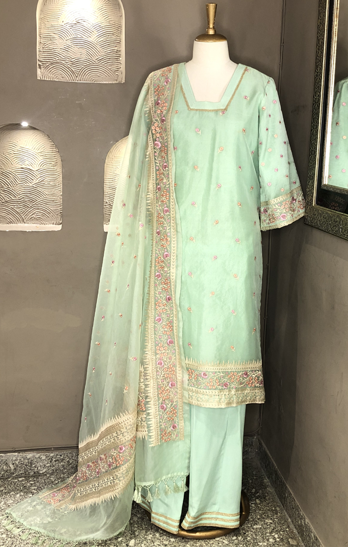 Organza fabric with Thread work