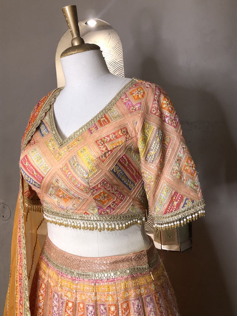 Multicolor Organza Lehenga