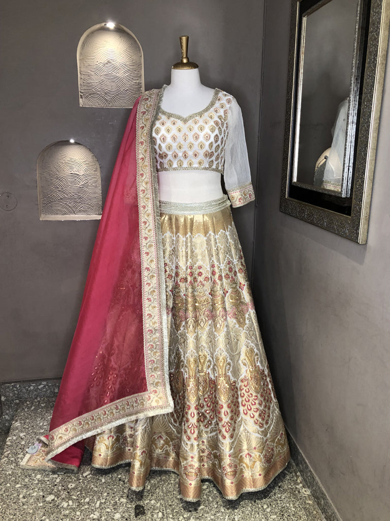 White Banarasi Silk Lehenga