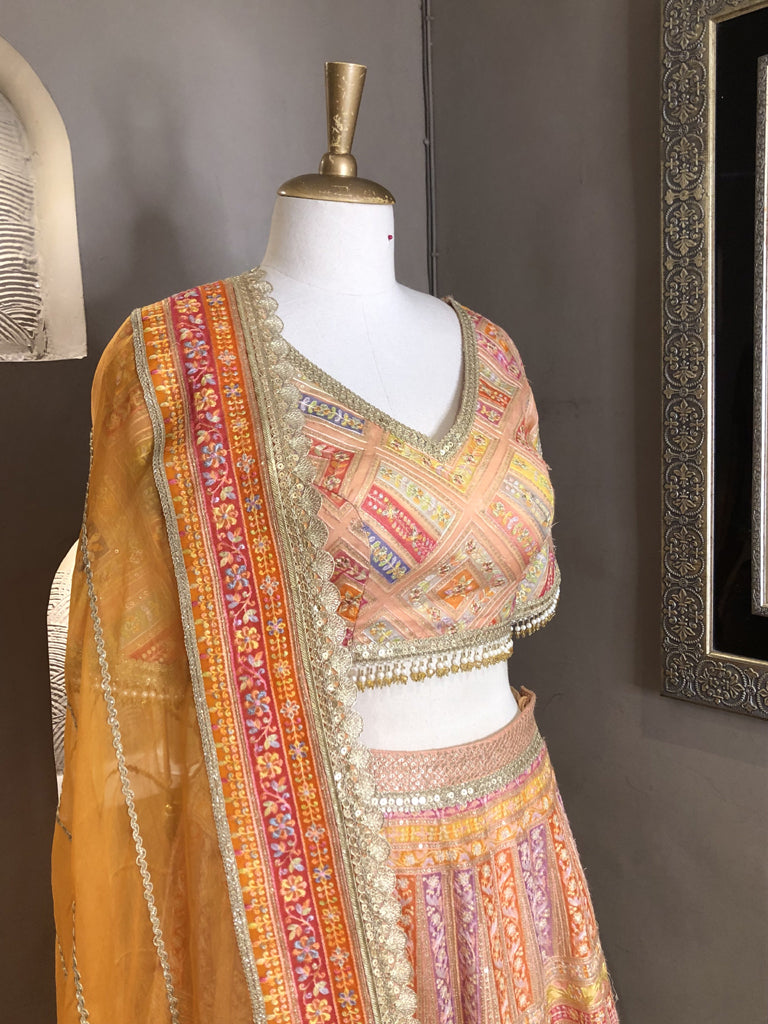 Multicolor Organza Lehenga