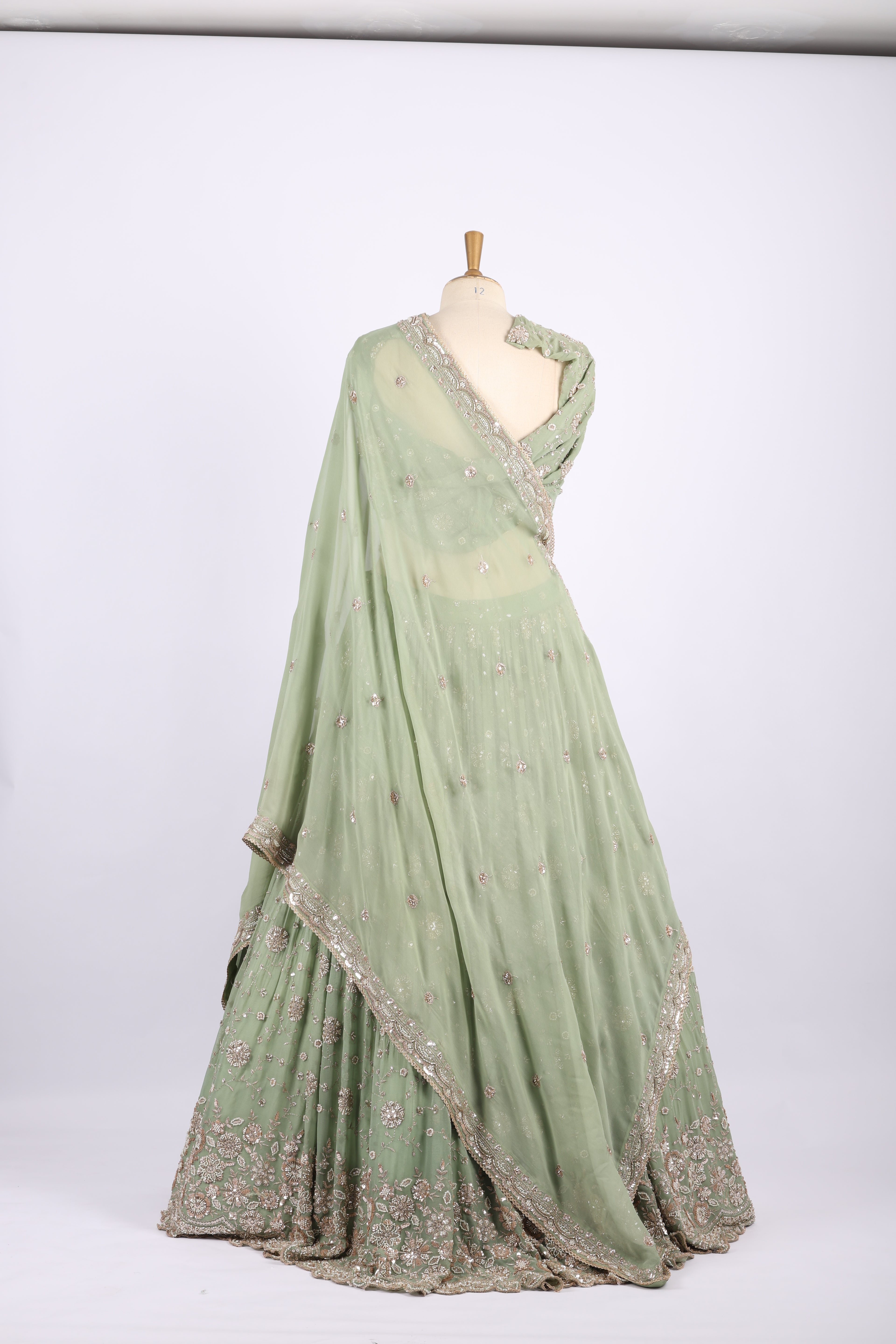 Pastel Green Embroidered Net Lehenga Set