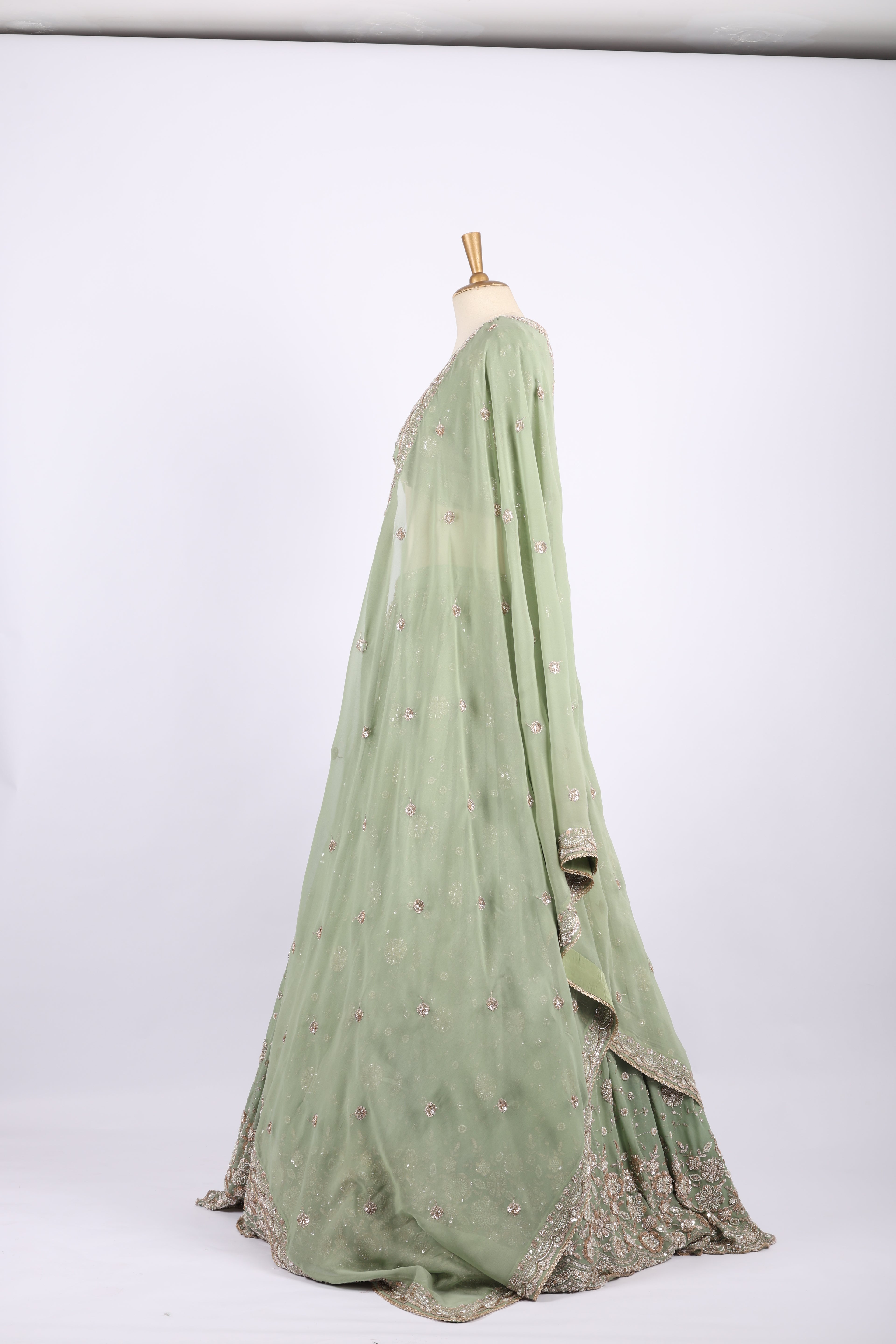 Pastel Green Embroidered Net Lehenga Set