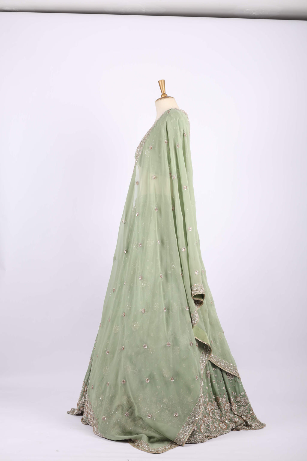 Pastel Green Embroidered Net Lehenga Set