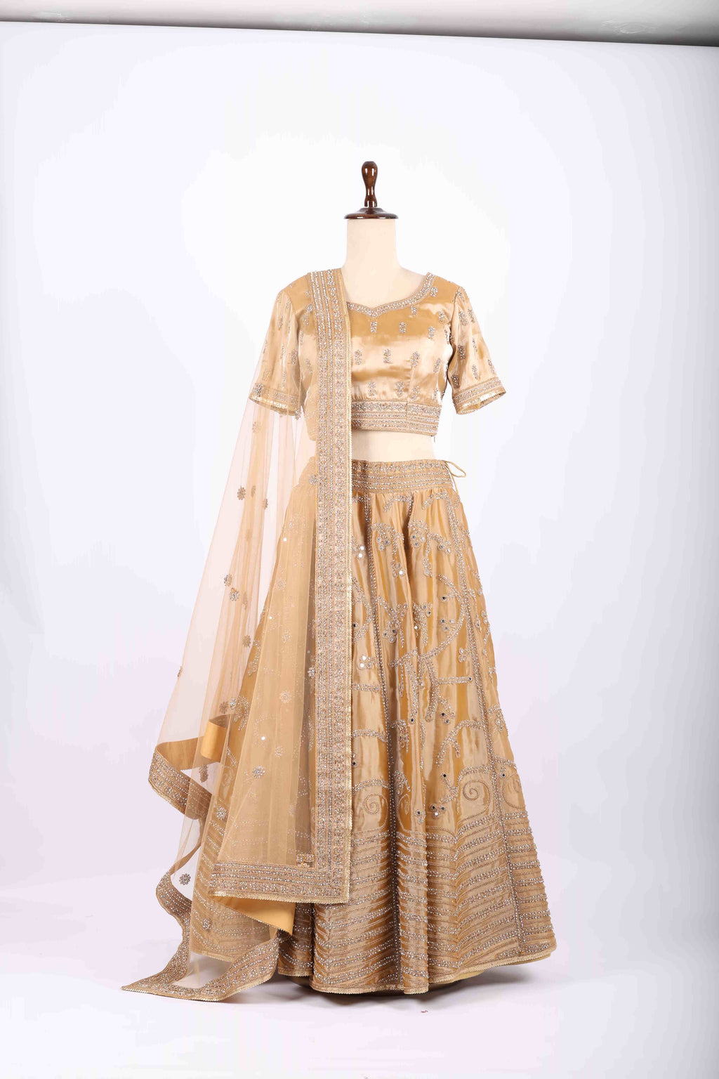 Golden Embroidered Silk Lehenga Set