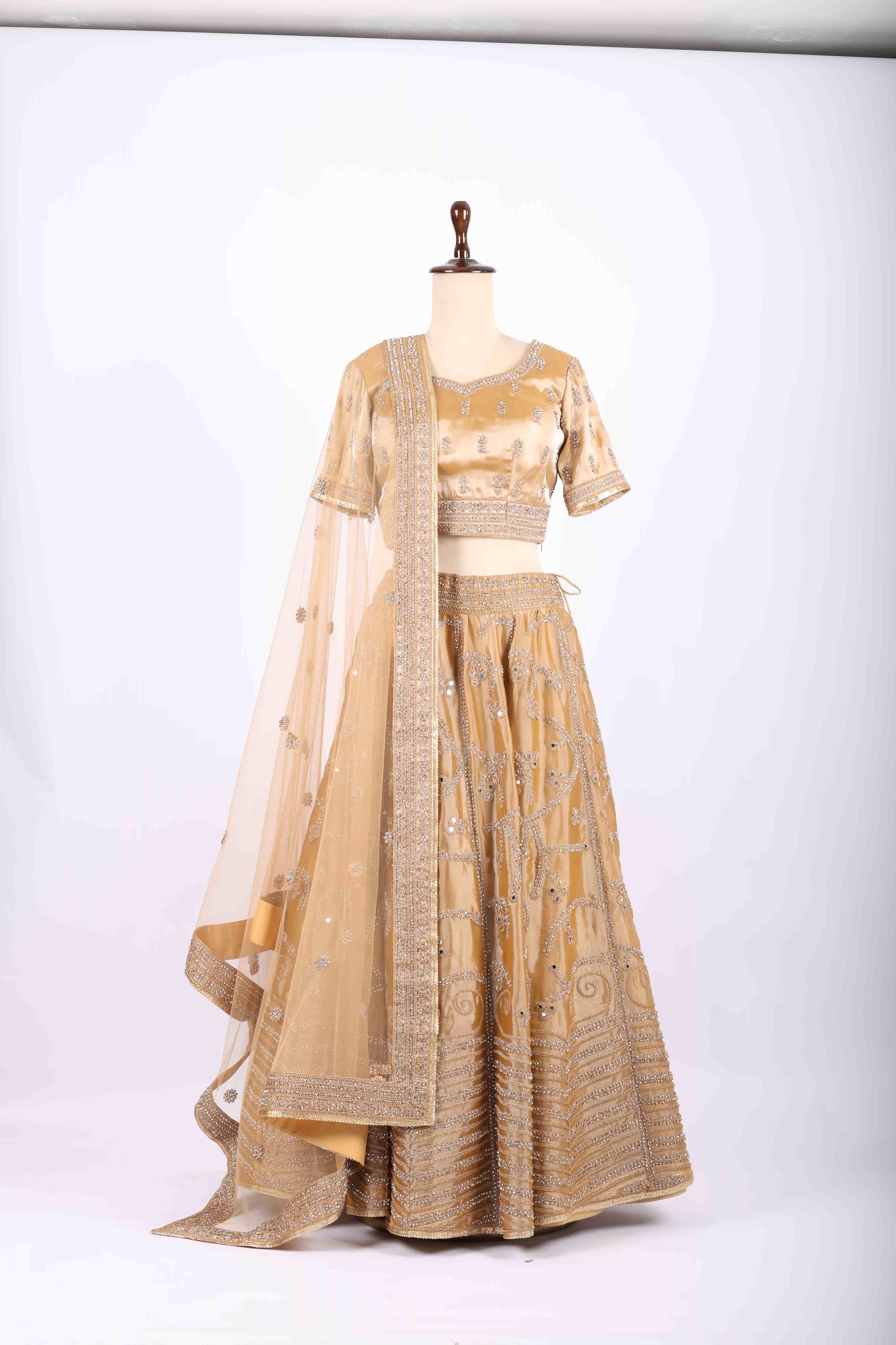 Golden Embroidered Silk Lehenga Set