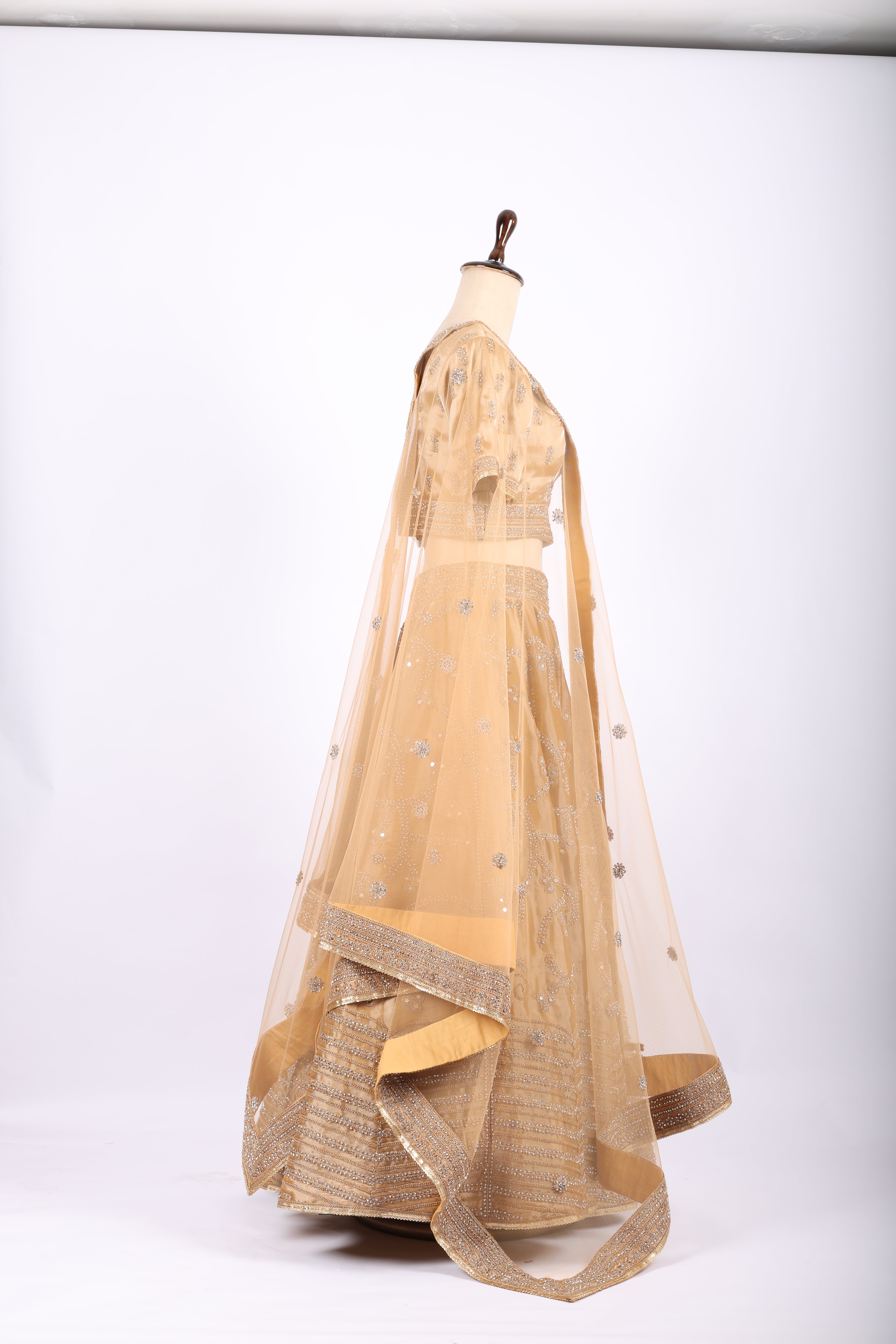 Golden Embroidered Silk Lehenga Set