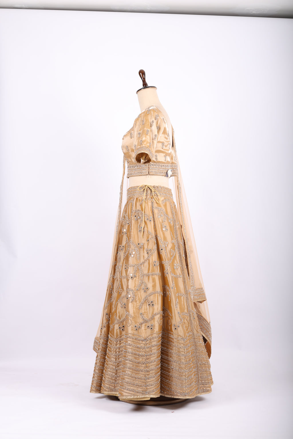 Golden Embroidered Silk Lehenga Set