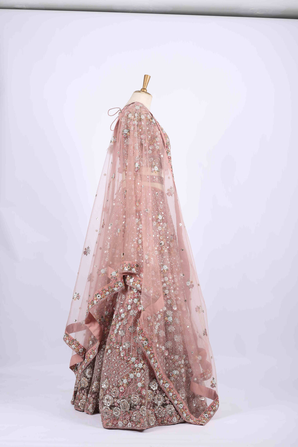 Rose Gold Heavy Embroidered Bridal Lehenga Set
