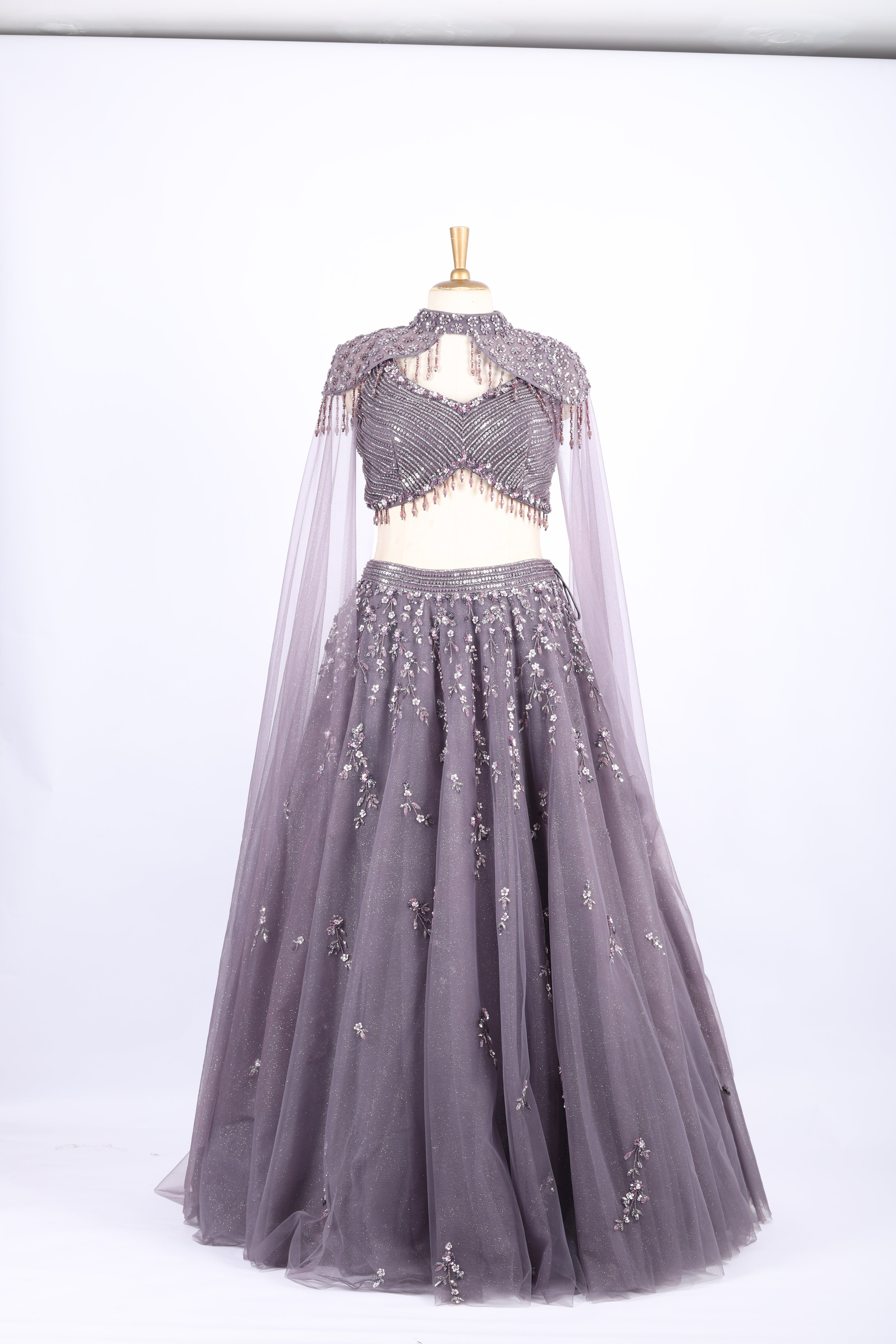 Smoky Mauve Embellished Party Wear Lehenga Set