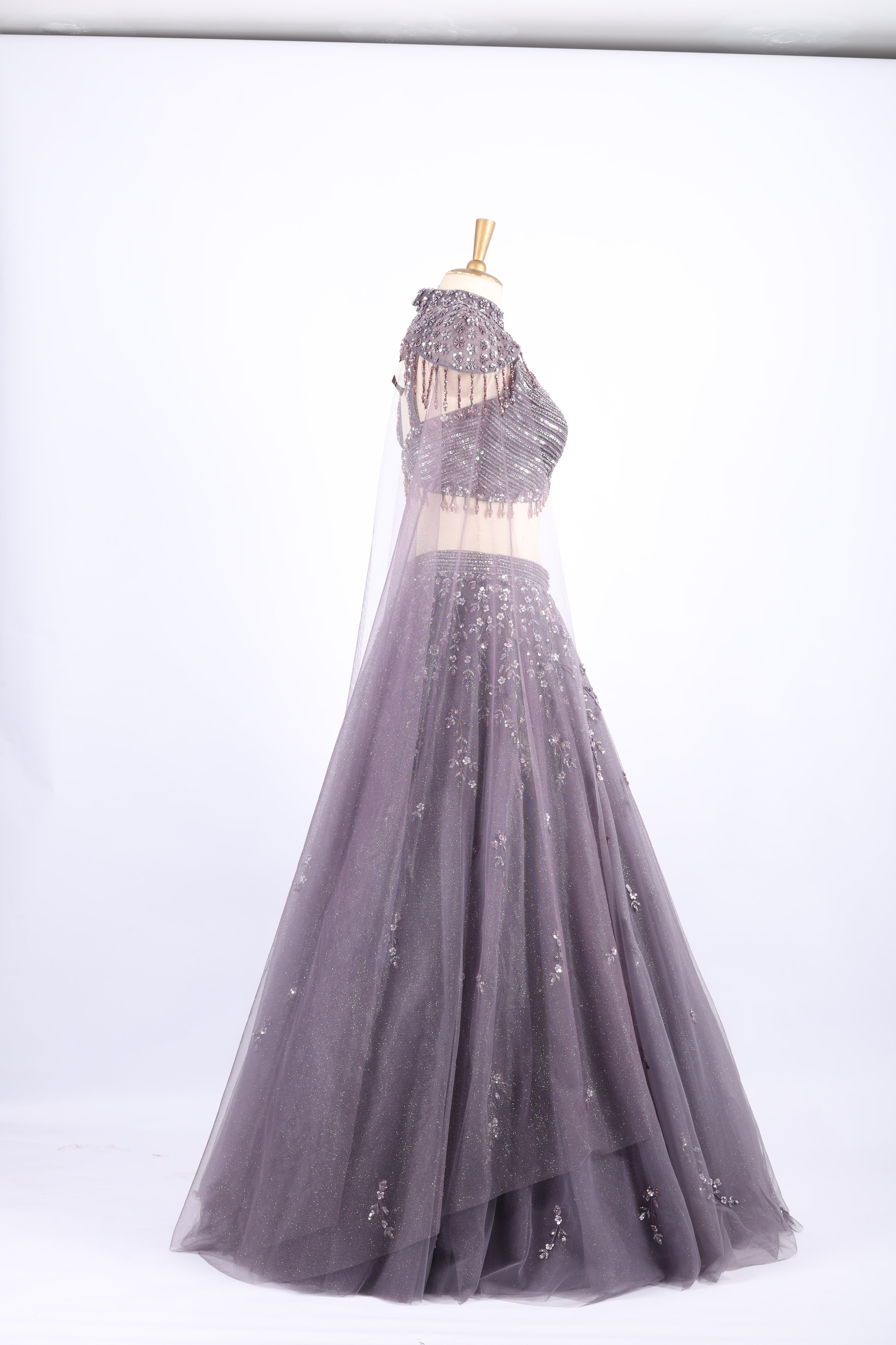 Smoky Mauve Embellished Party Wear Lehenga Set