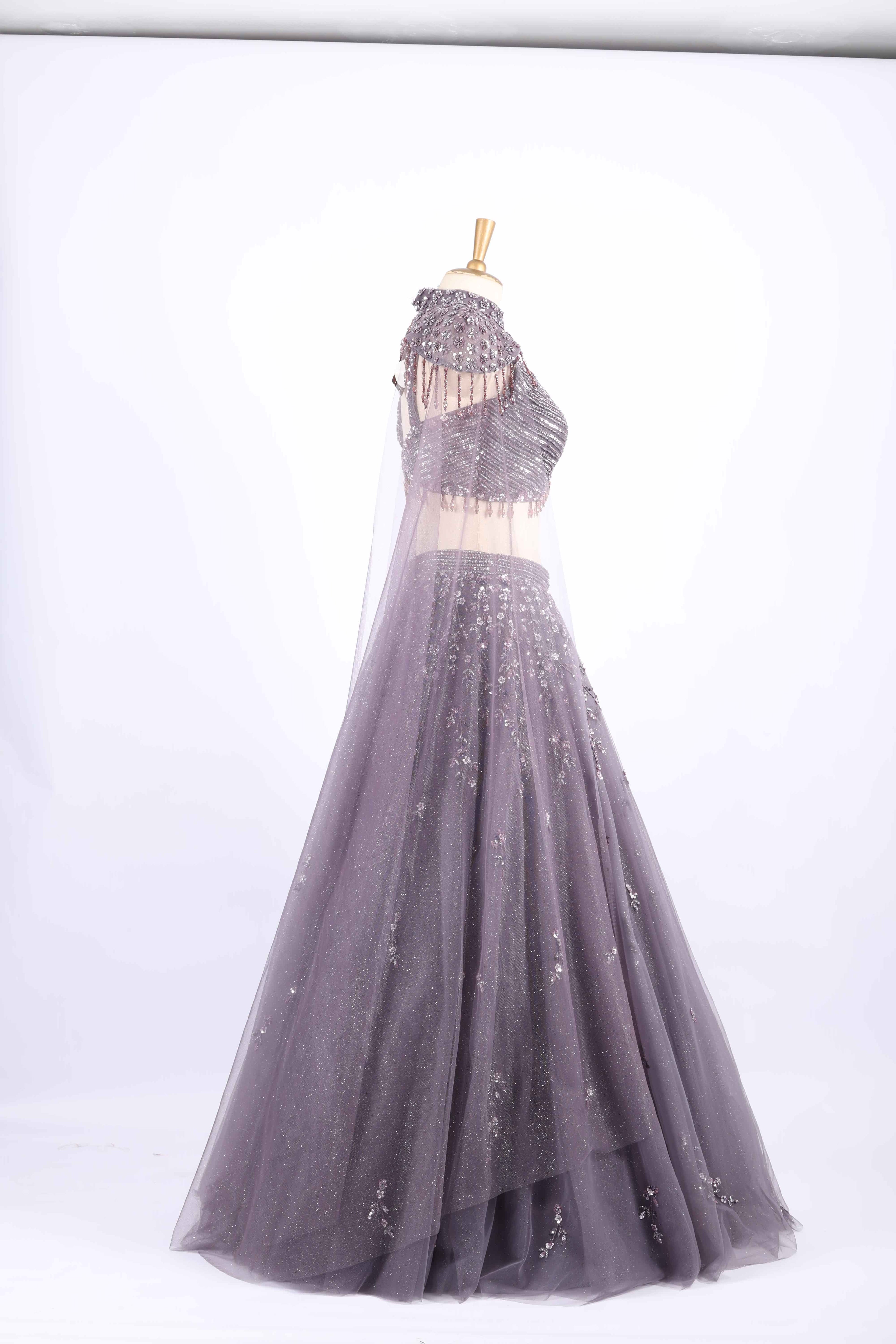 Smoky Mauve Embellished Party Wear Lehenga Set