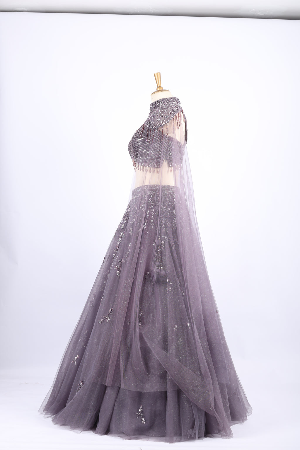 Smoky Mauve Embellished Party Wear Lehenga Set