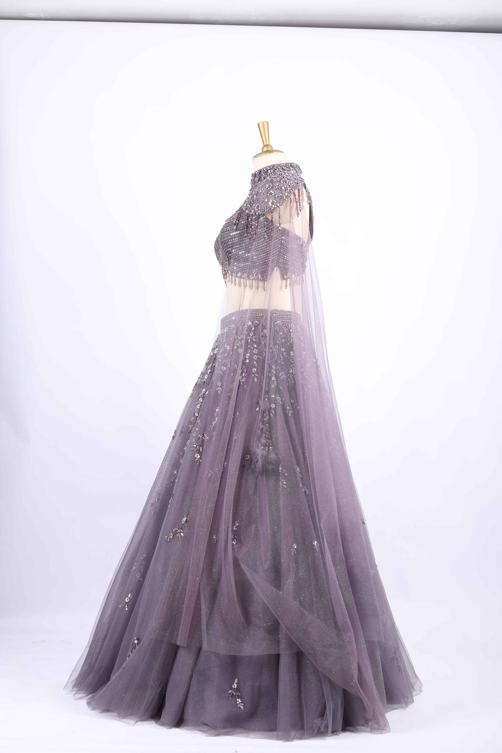 Smoky Mauve Embellished Party Wear Lehenga Set