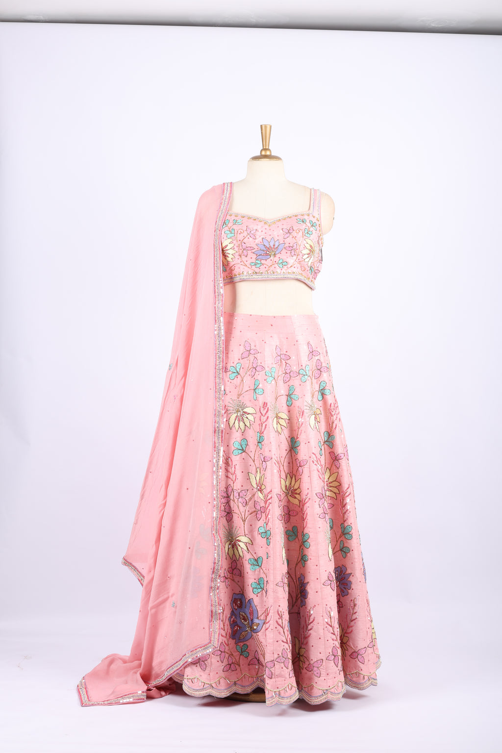 Pastel Pink Floral Embroidered Lehenga Set