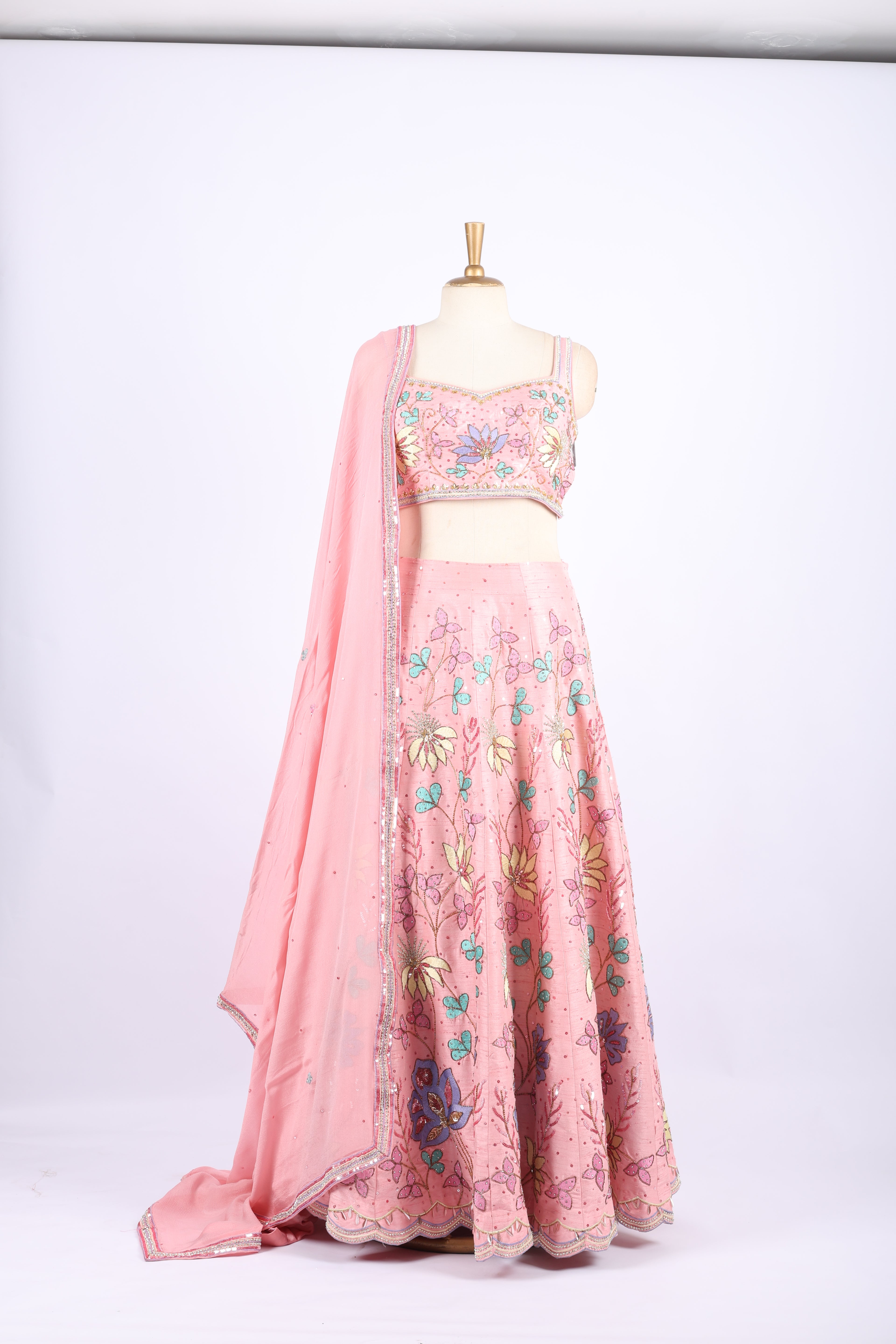 Pastel Pink Floral Embroidered Lehenga Set