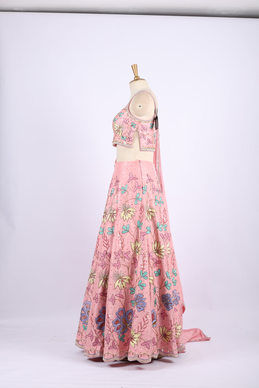 Pastel Pink Floral Embroidered Lehenga Set