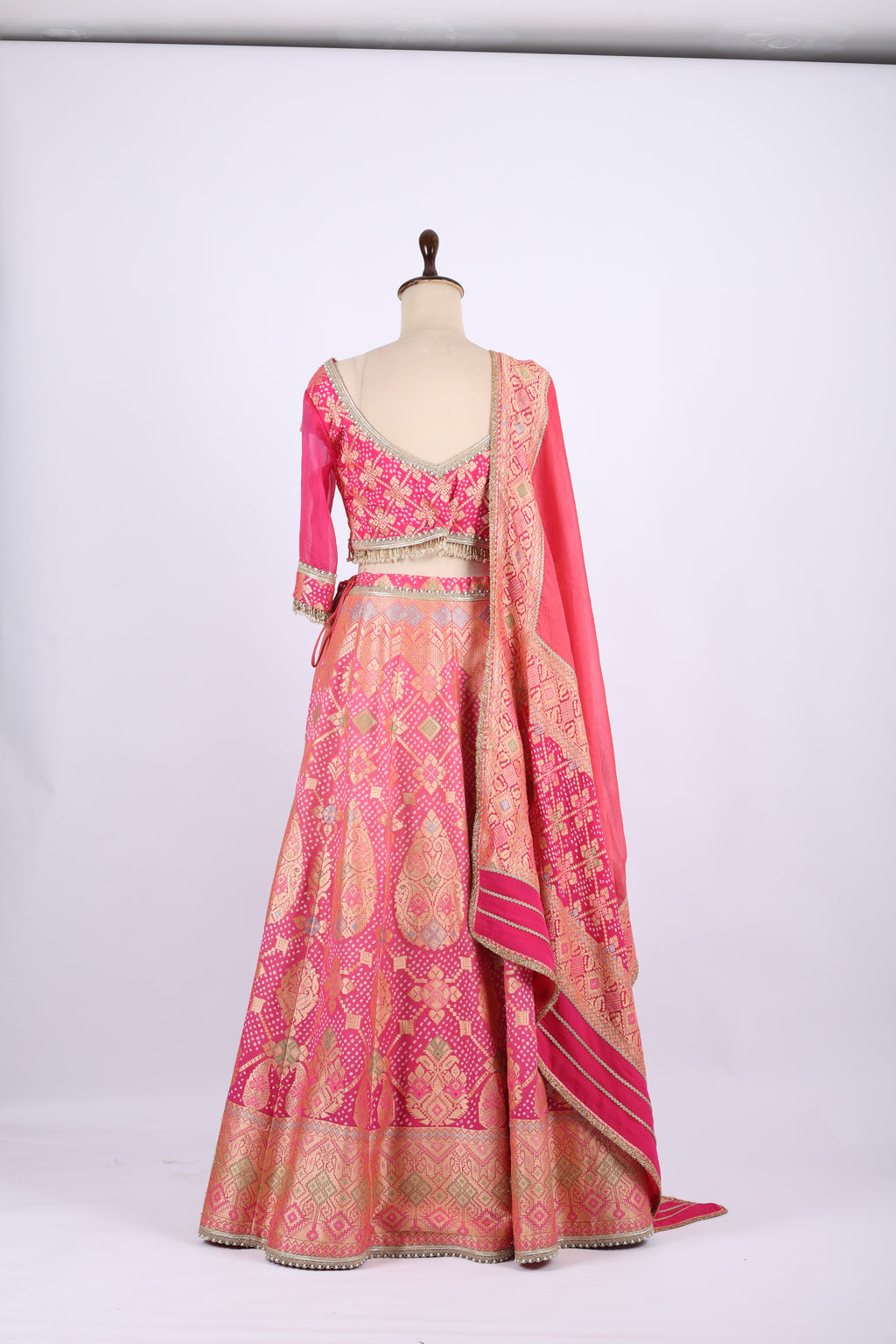 Pink and Gold Banarasi Silk Lehenga Set