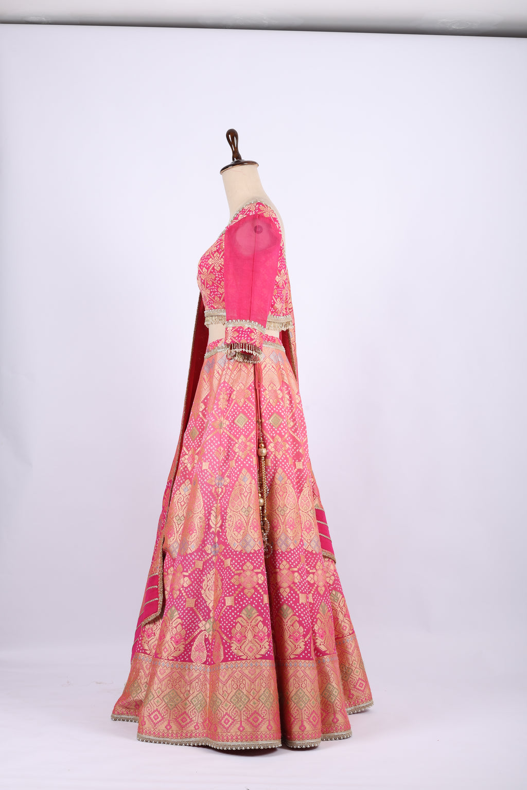 Pink and Gold Banarasi Silk Lehenga Set