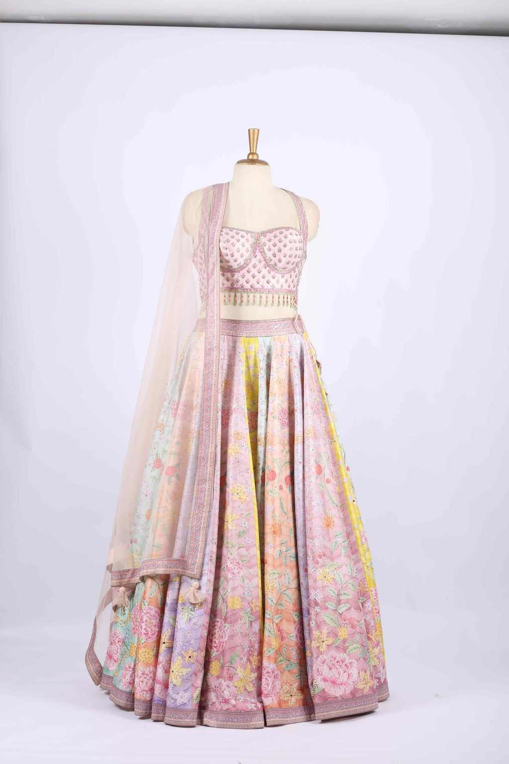 Pastel Multi-Color Floral Embroidered Lehenga Set