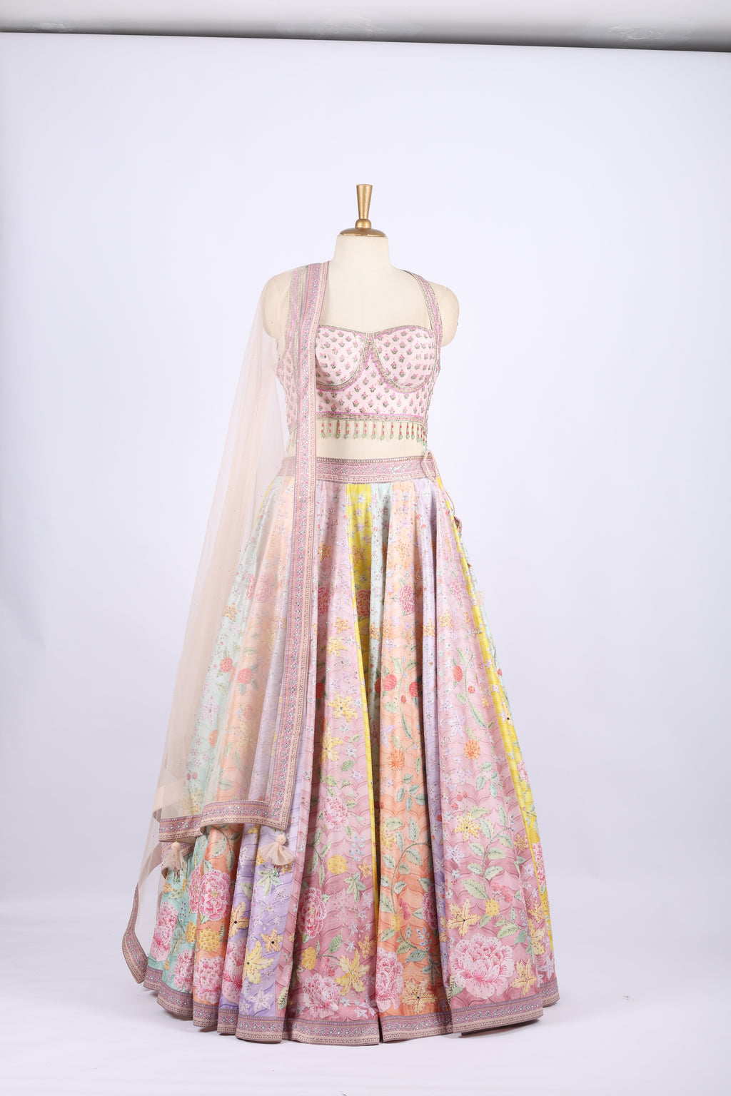 Pastel Multi-Color Floral Embroidered Lehenga Set