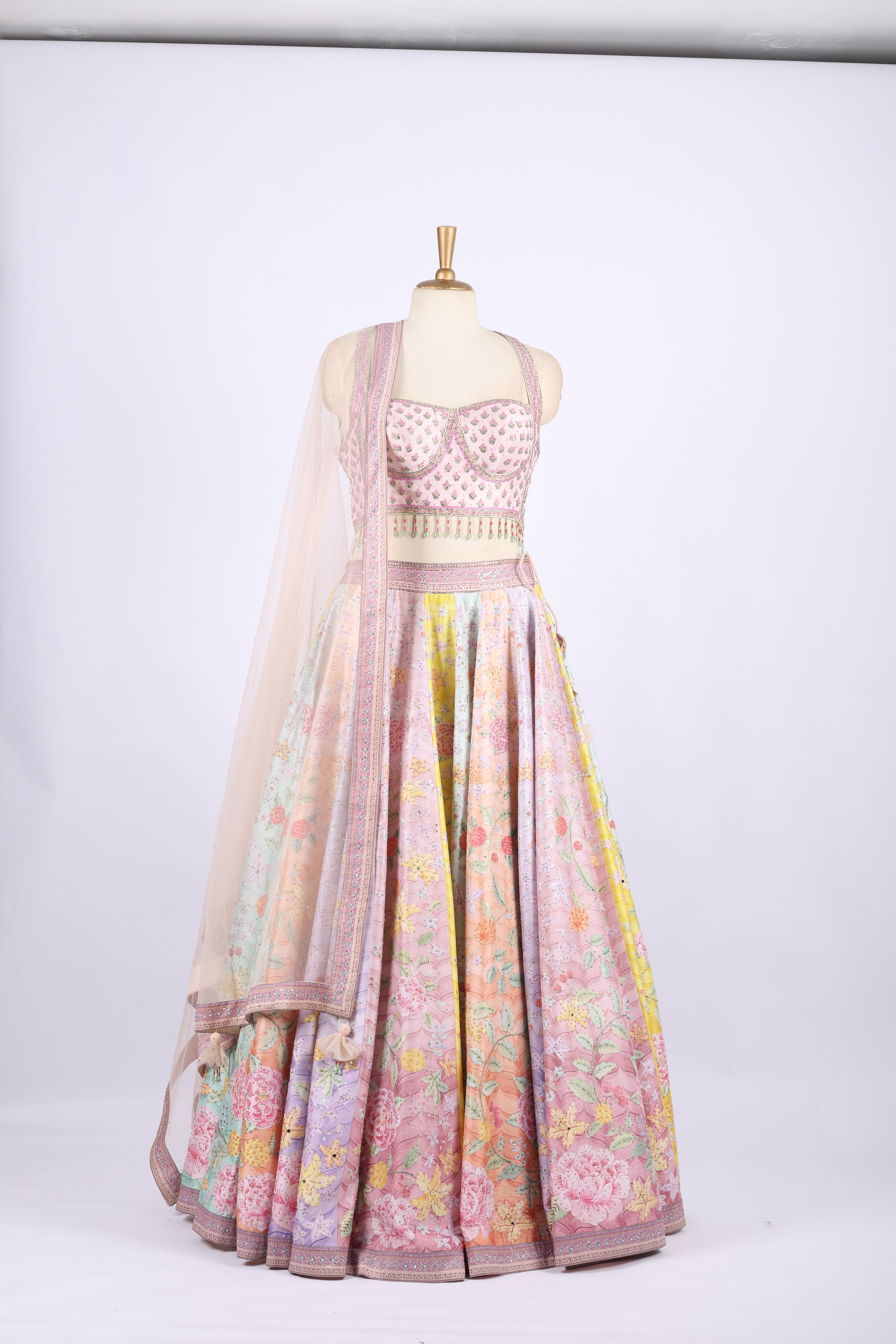 Pastel Multi-Color Floral Embroidered Lehenga Set
