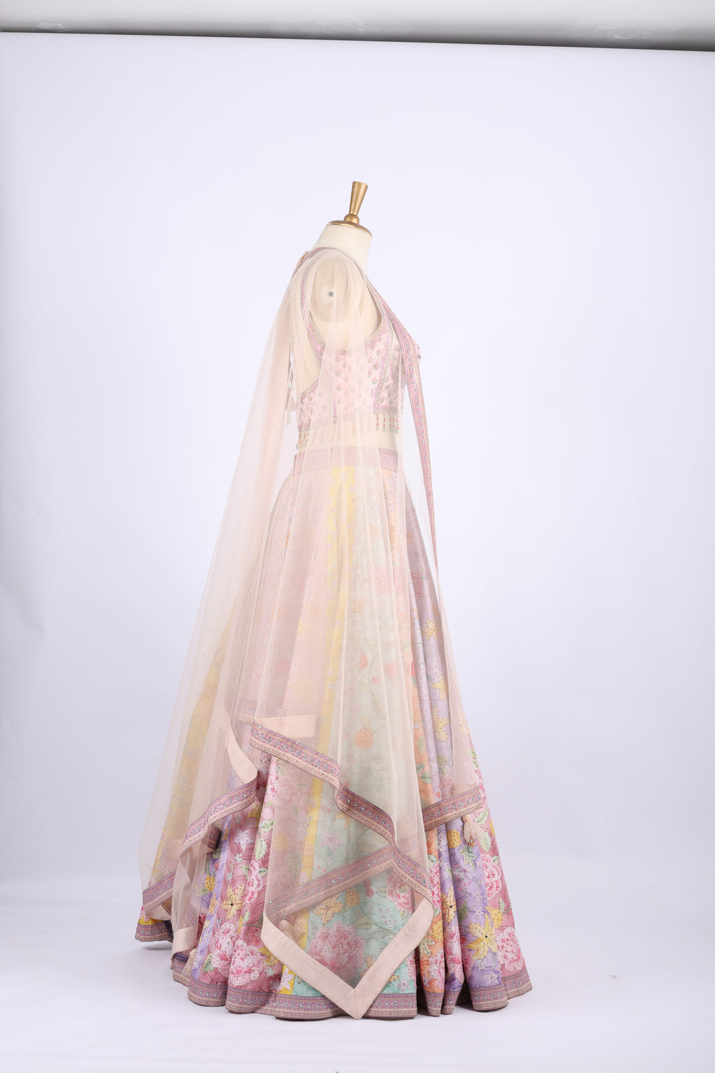 Pastel Multi-Color Floral Embroidered Lehenga Set