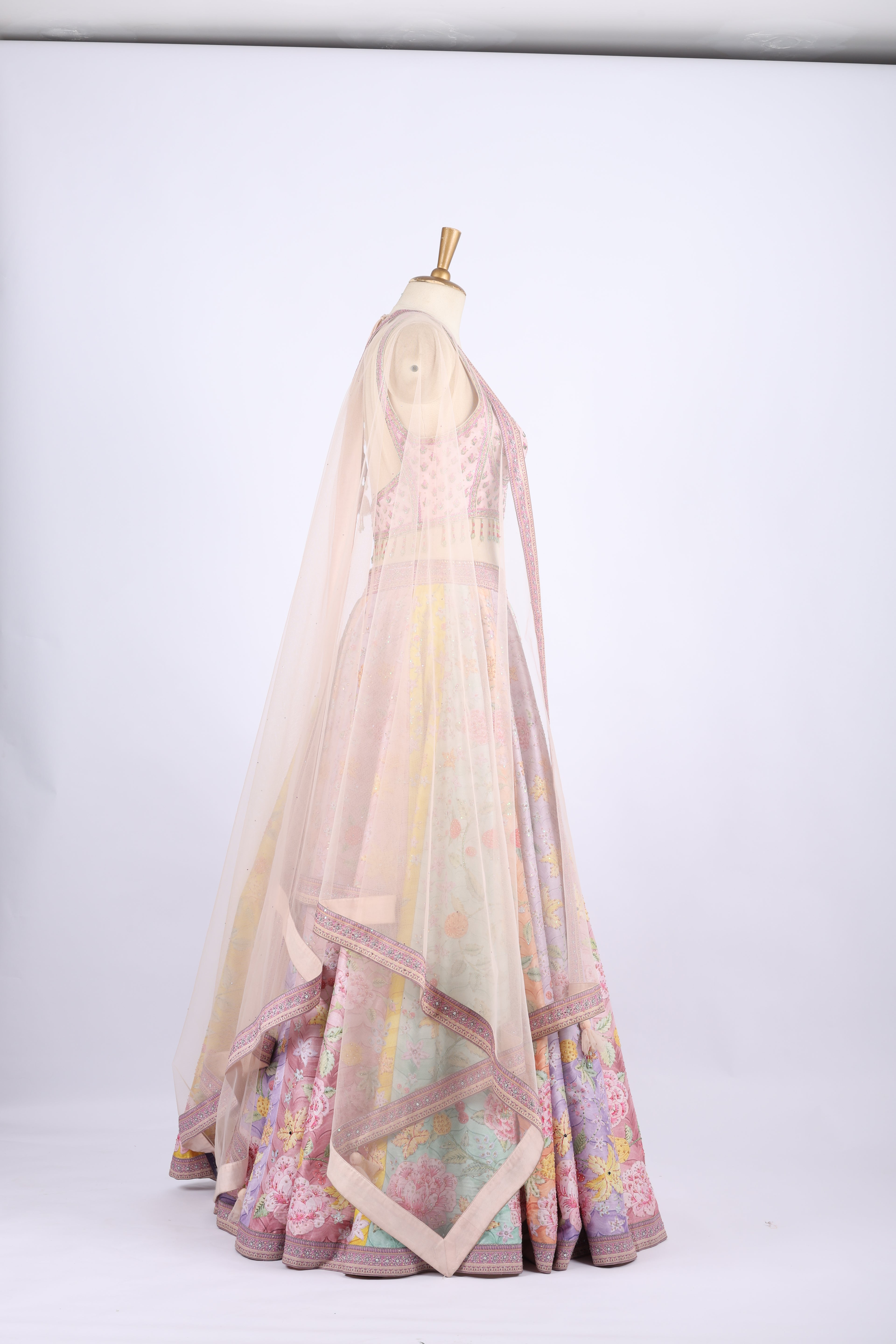 Pastel Multi-Color Floral Embroidered Lehenga Set