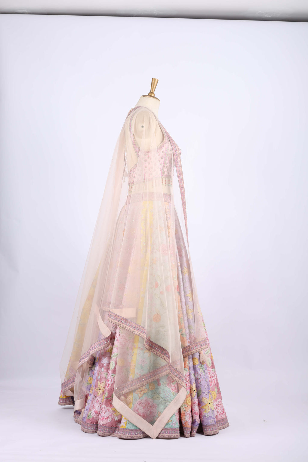 Pastel Multi-Color Floral Embroidered Lehenga Set