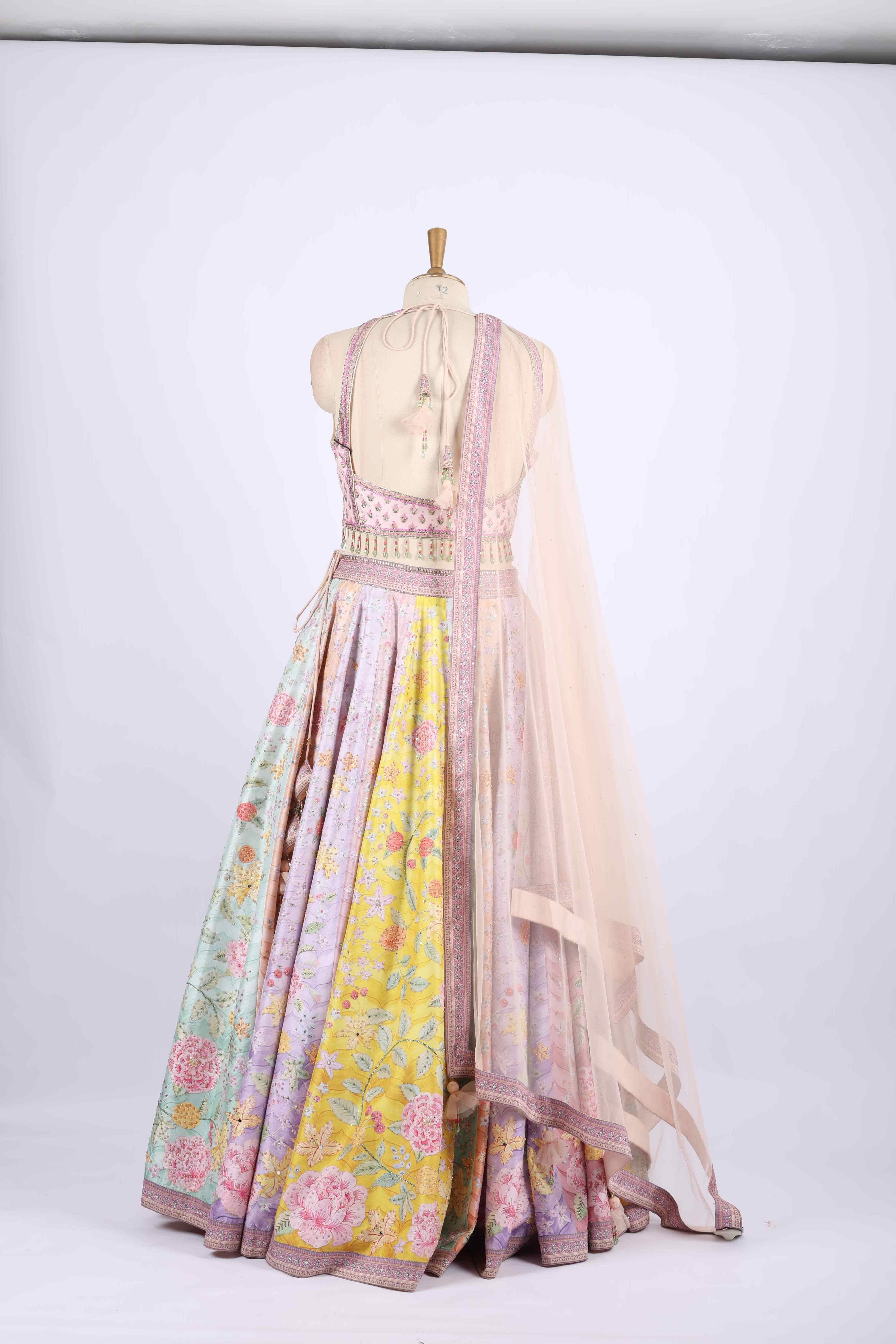 Pastel Multi-Color Floral Embroidered Lehenga Set
