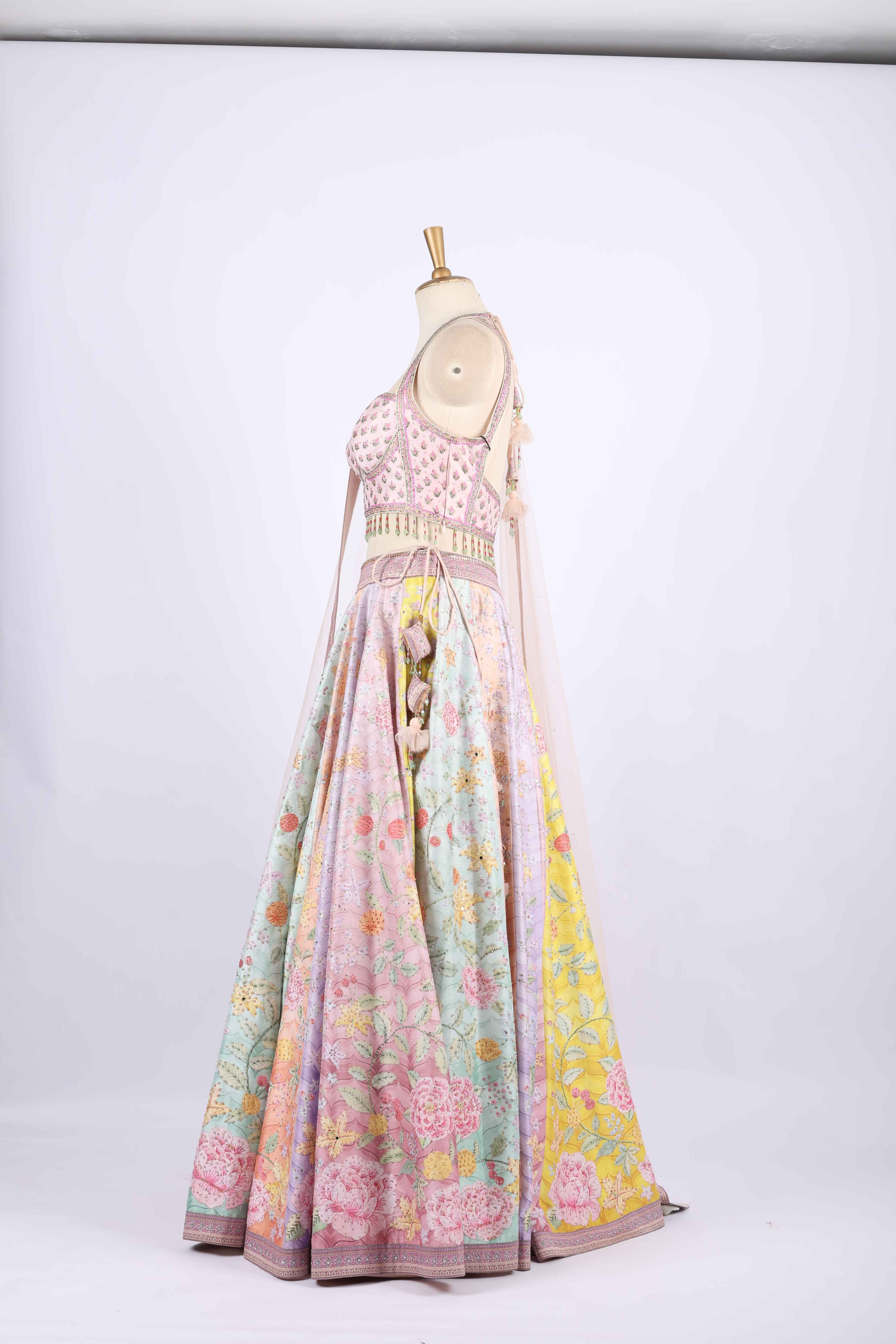Pastel Multi-Color Floral Embroidered Lehenga Set