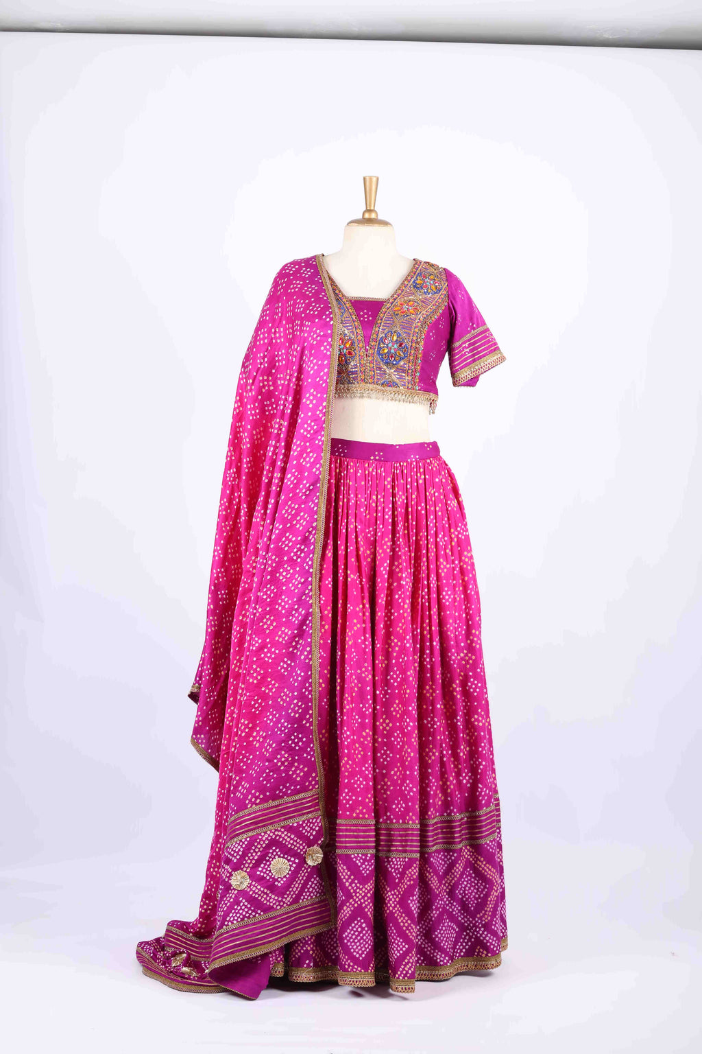 Magenta Bandhani Embroidered Lehenga Set