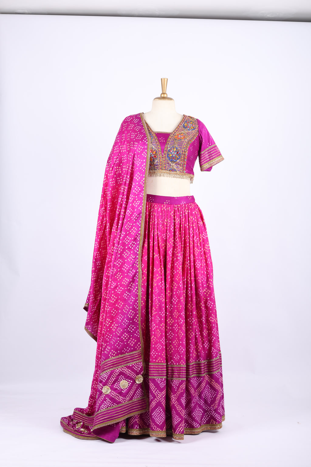Magenta Bandhani Embroidered Lehenga Set