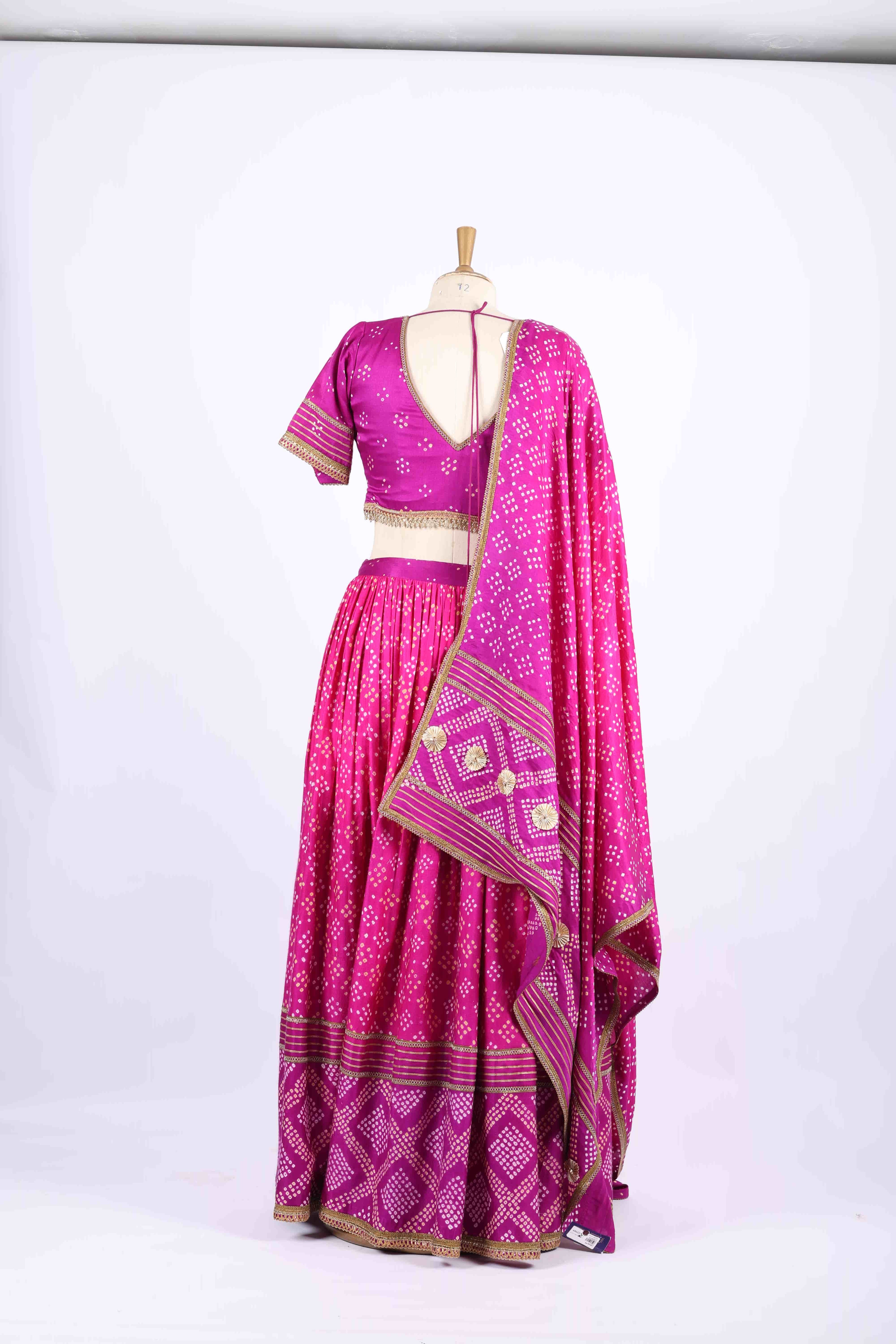 Magenta Bandhani Embroidered Lehenga Set