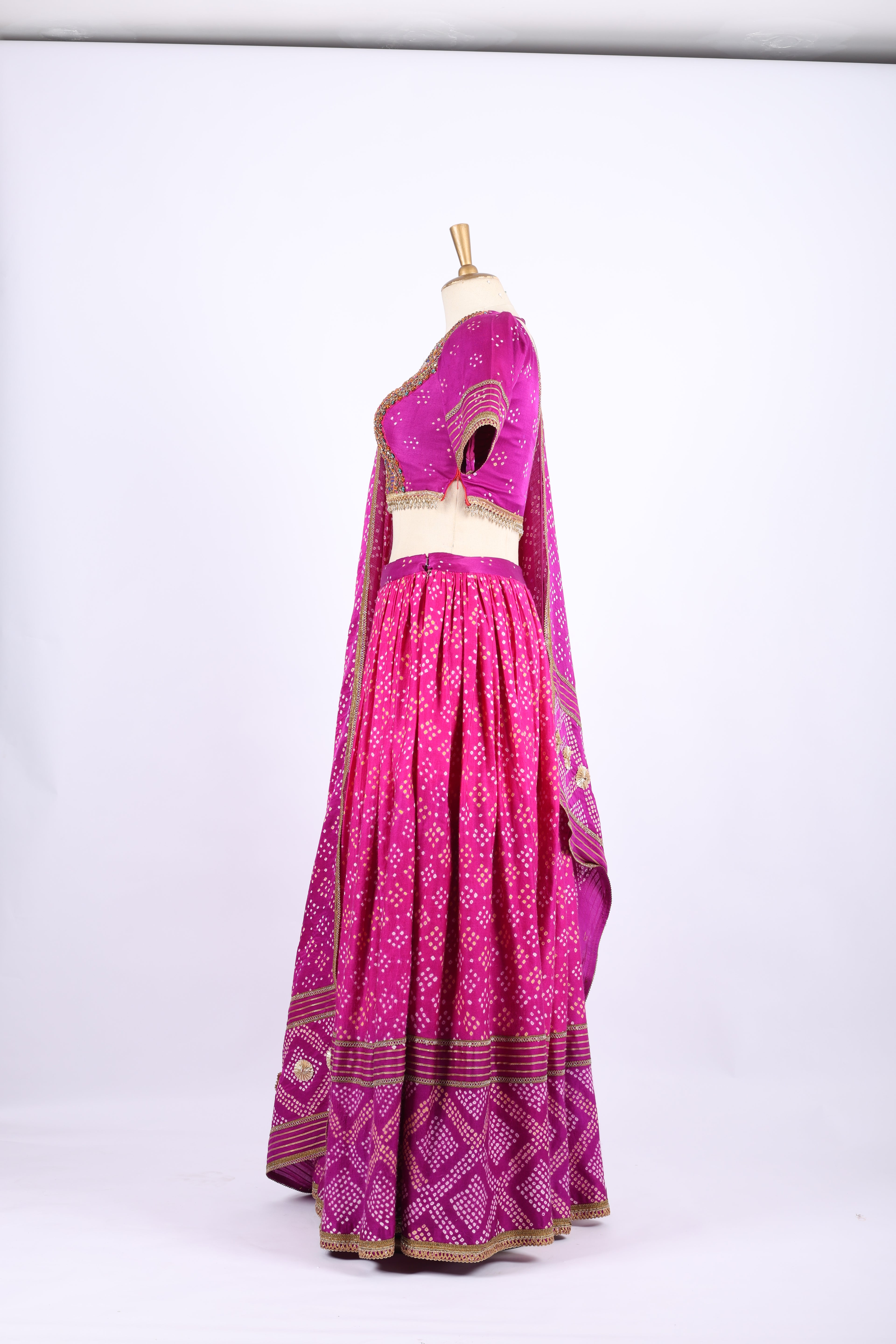 Magenta Bandhani Embroidered Lehenga Set