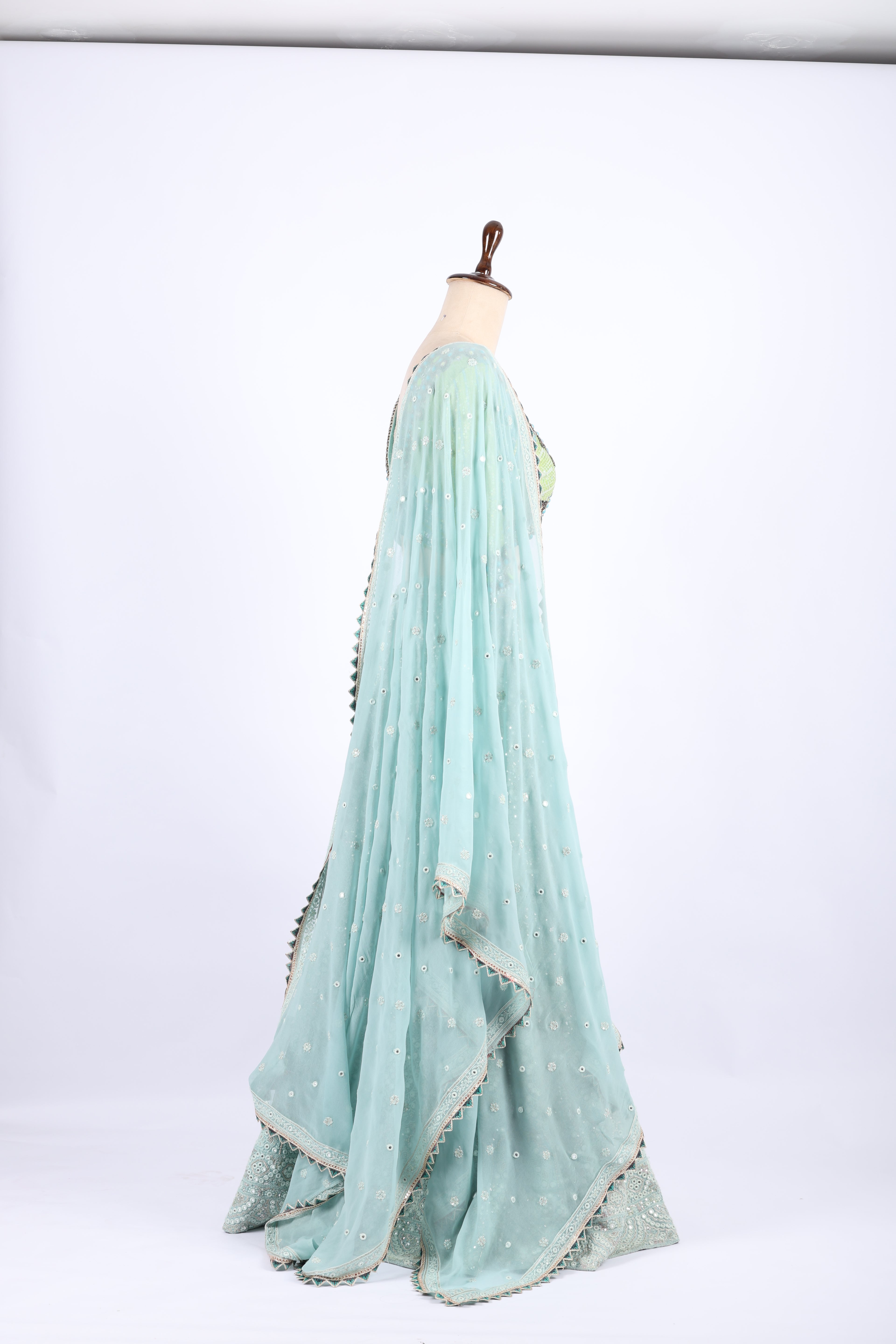 Sea Green Mirror  & Thread  Embroidered Lehenga Set