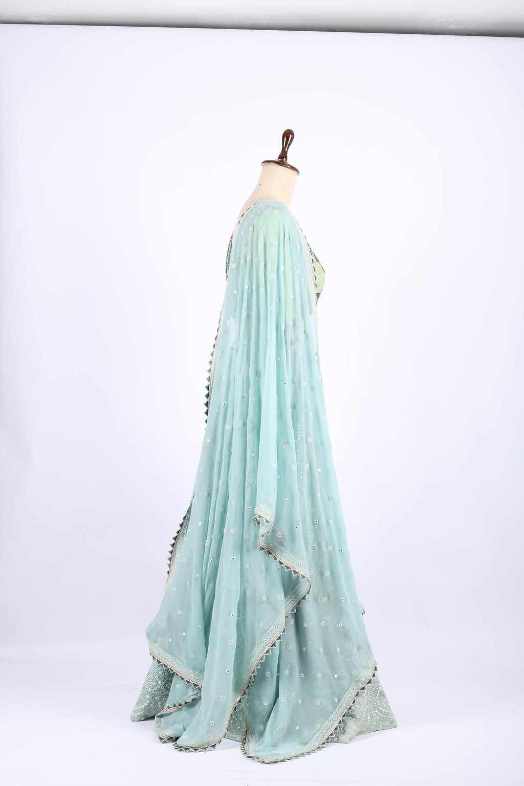 Sea Green Mirror  & Thread  Embroidered Lehenga Set