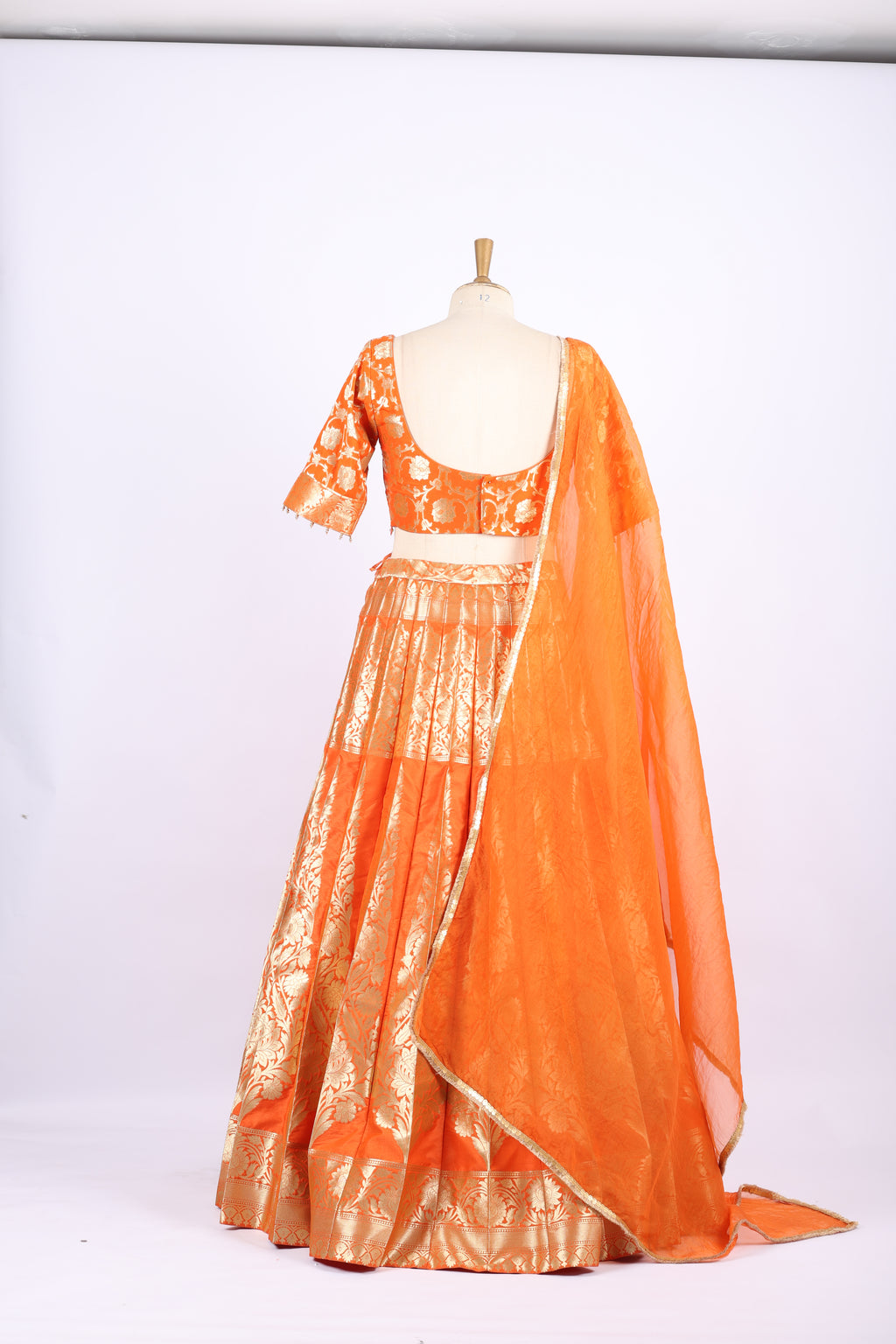 Vibrant Orange Banarasi Silk Lehenga Set