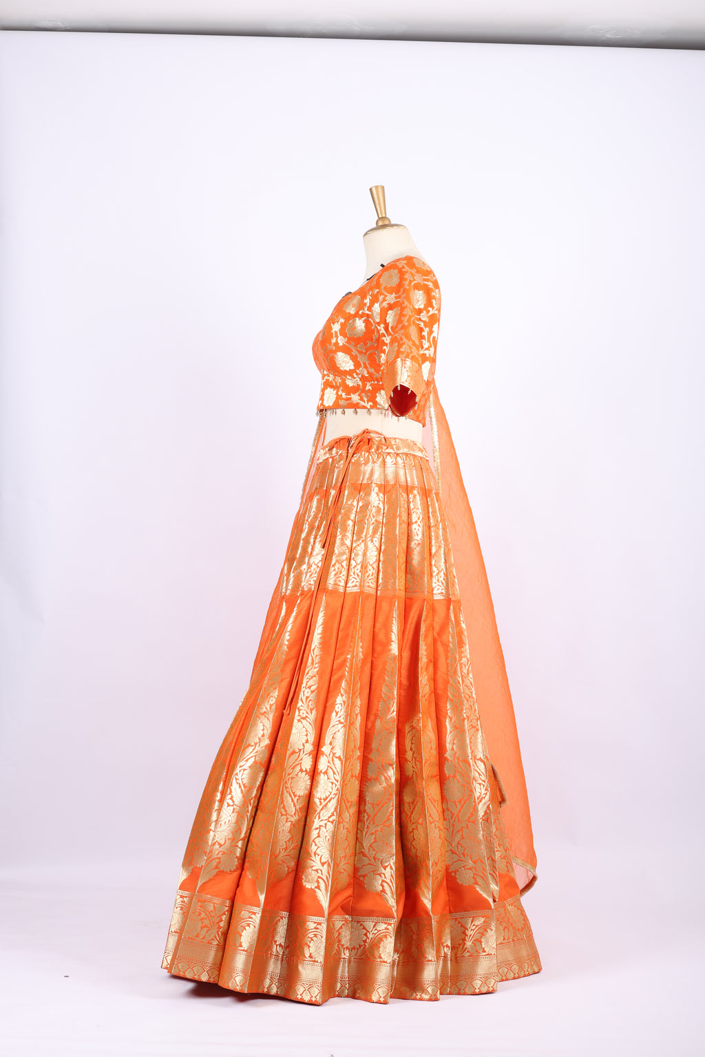 Vibrant Orange Banarasi Silk Lehenga Set