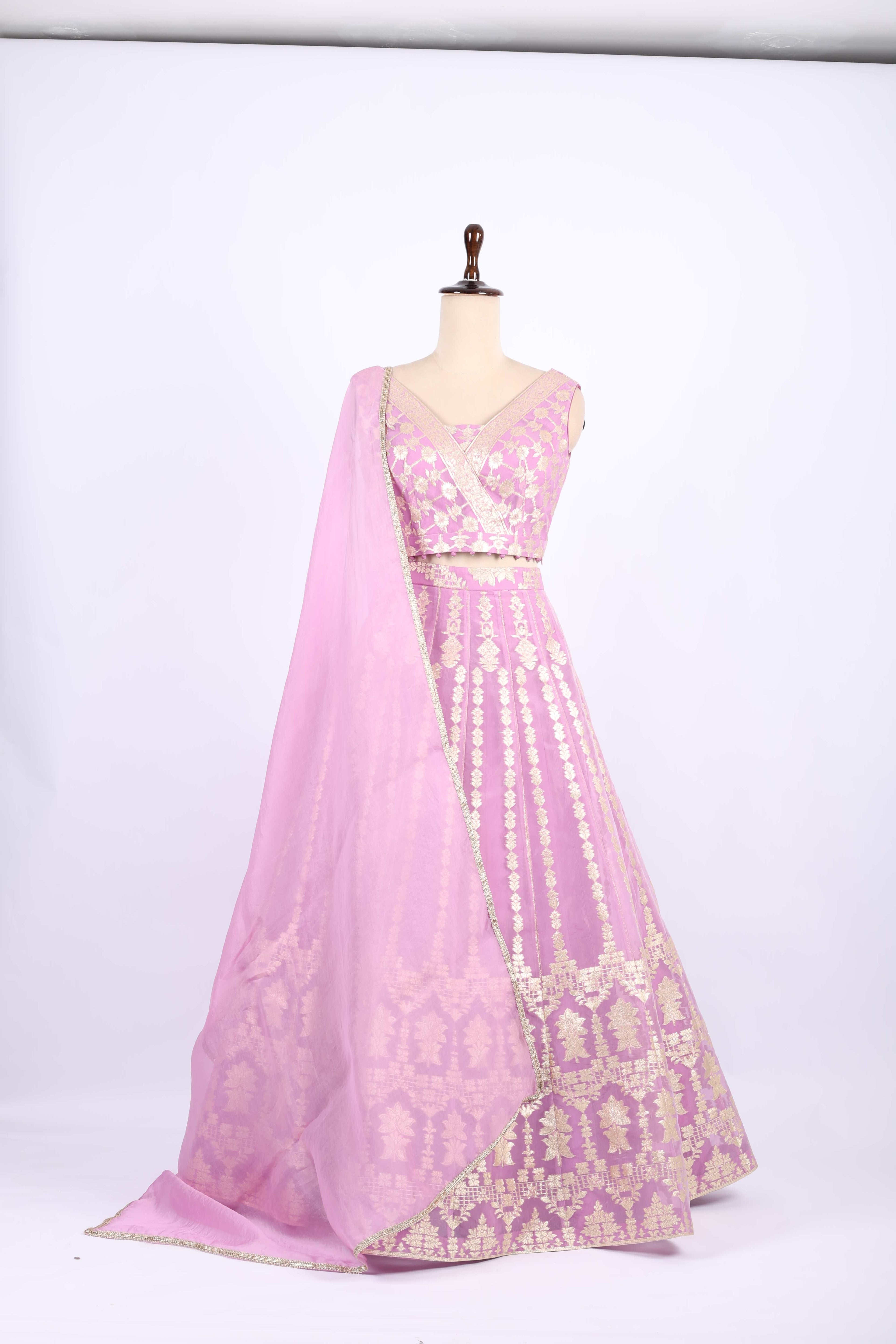 Pastel Pink Banarasi Silk Lehenga Set