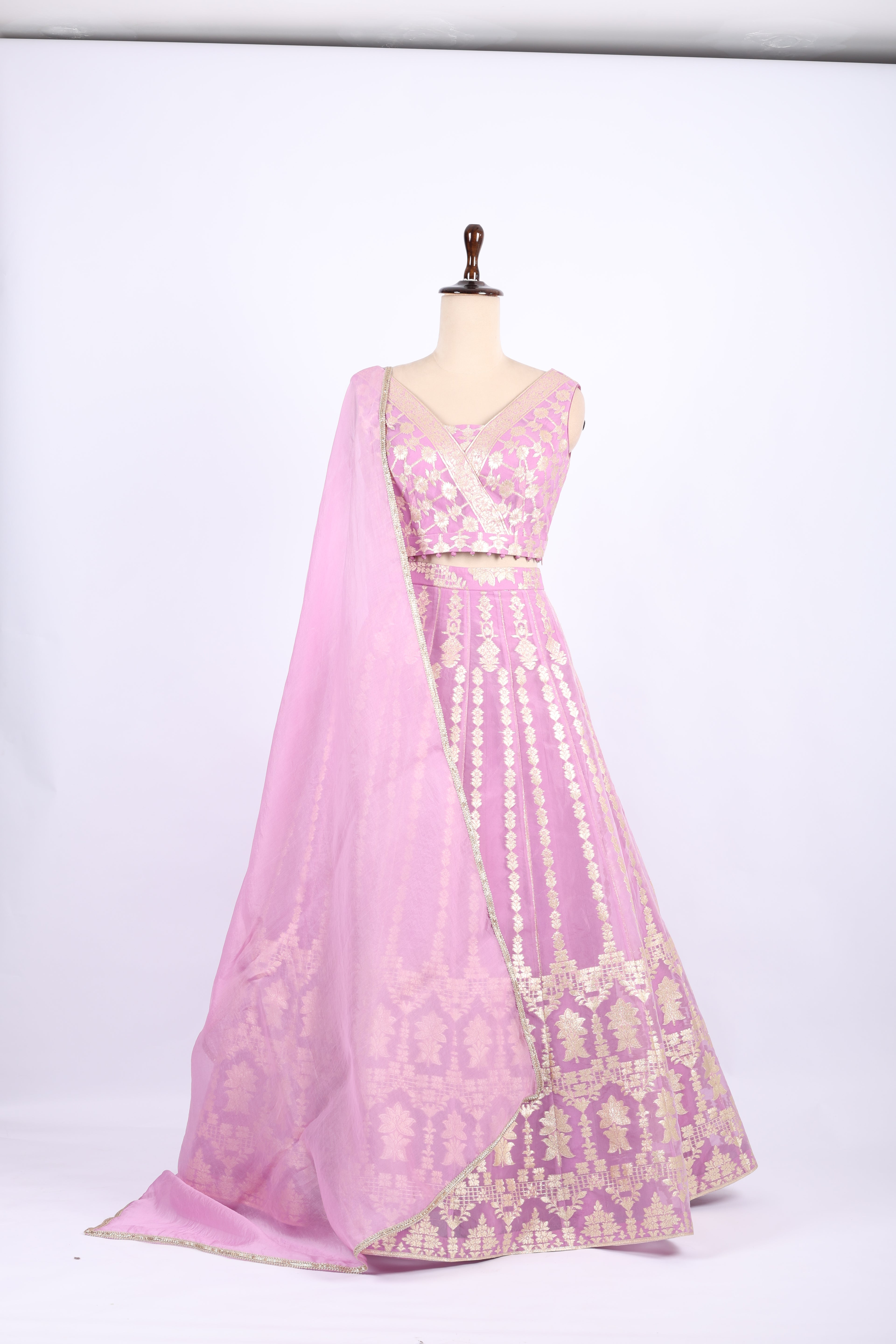 Pastel Pink Banarasi Silk Lehenga Set
