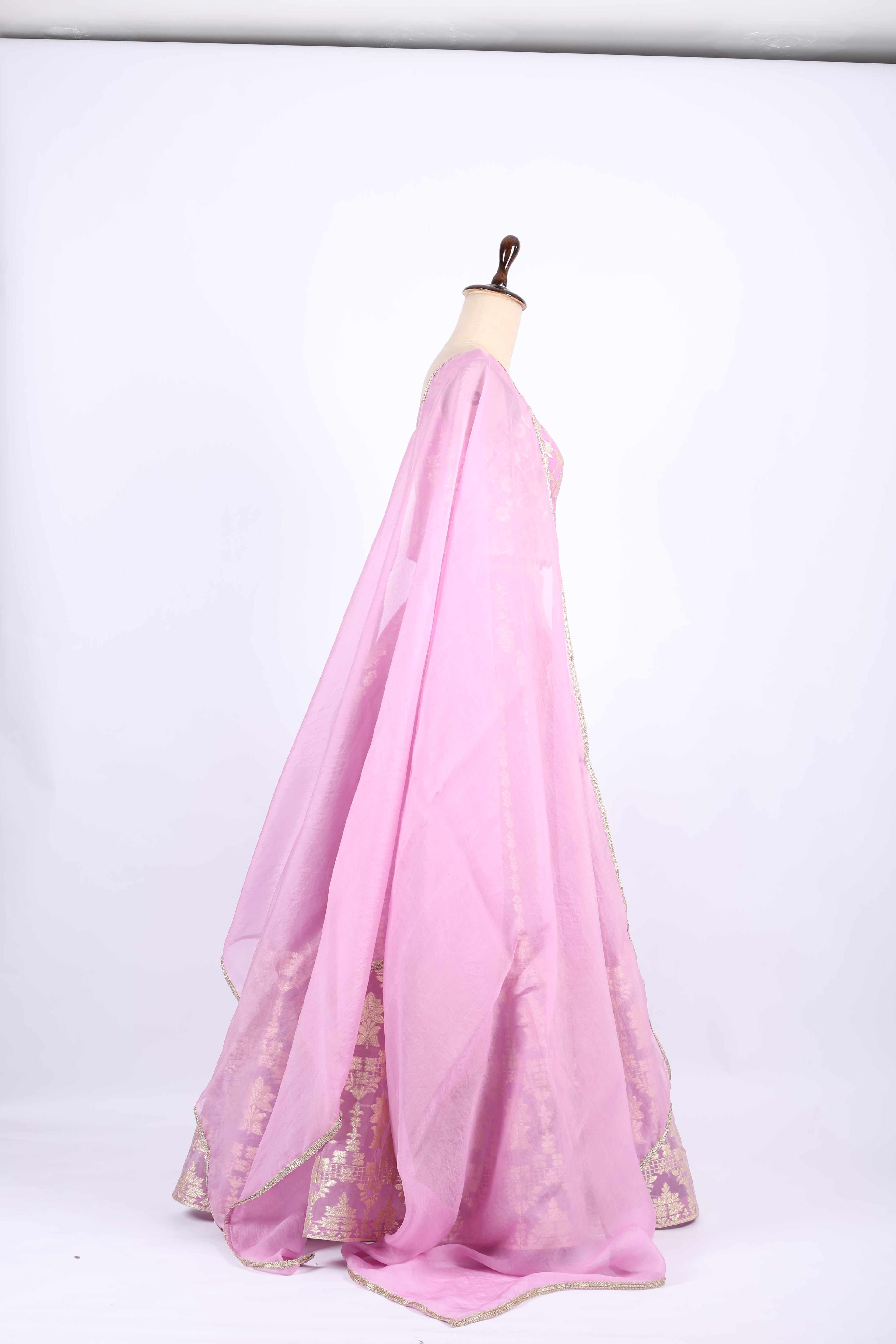 Pastel Pink Banarasi Silk Lehenga Set