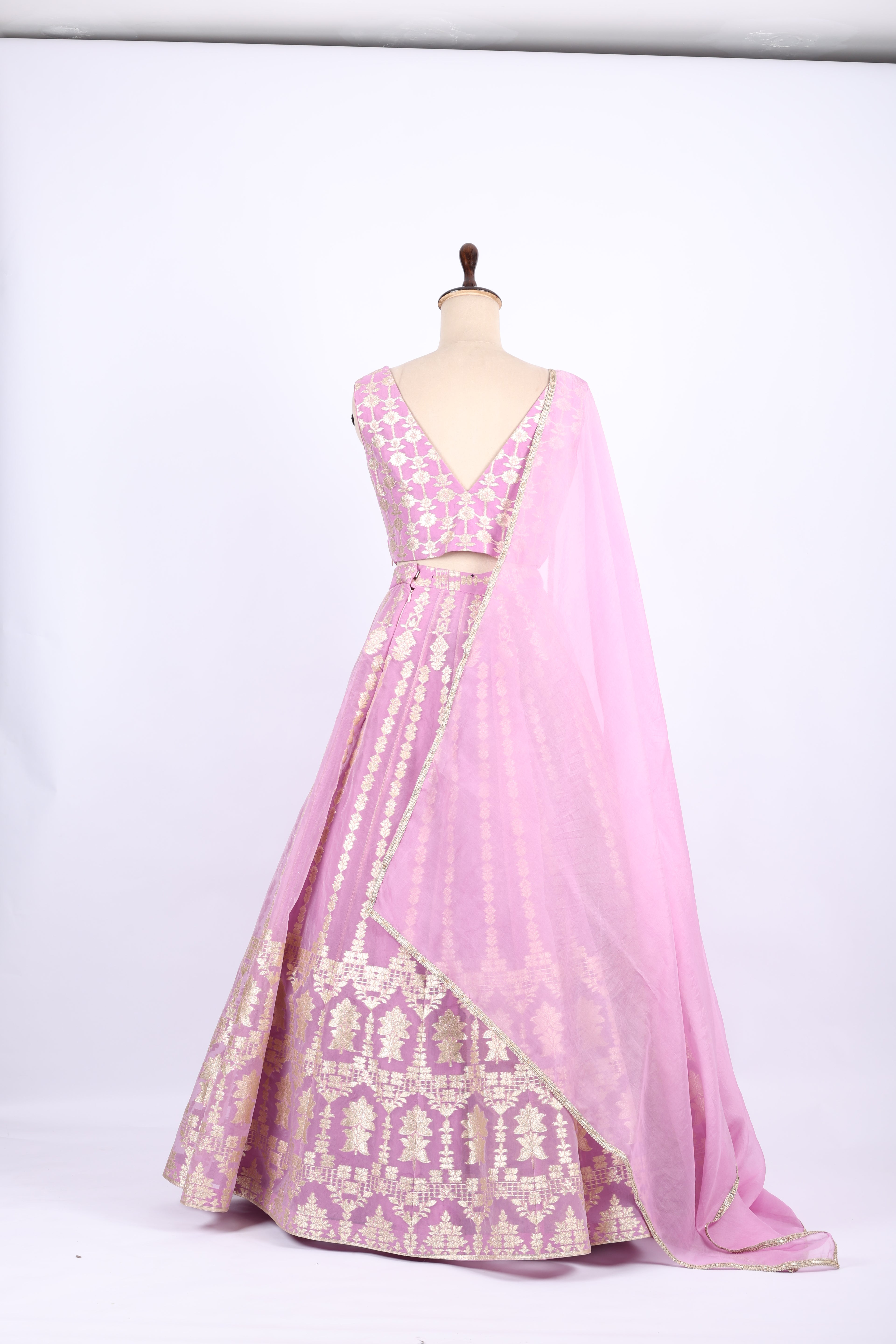 Pastel Pink Banarasi Silk Lehenga Set