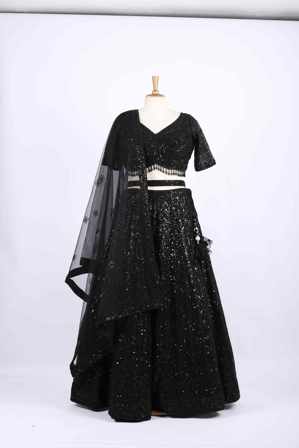 Black Sequin Embroidered Party Wear Lehenga Set