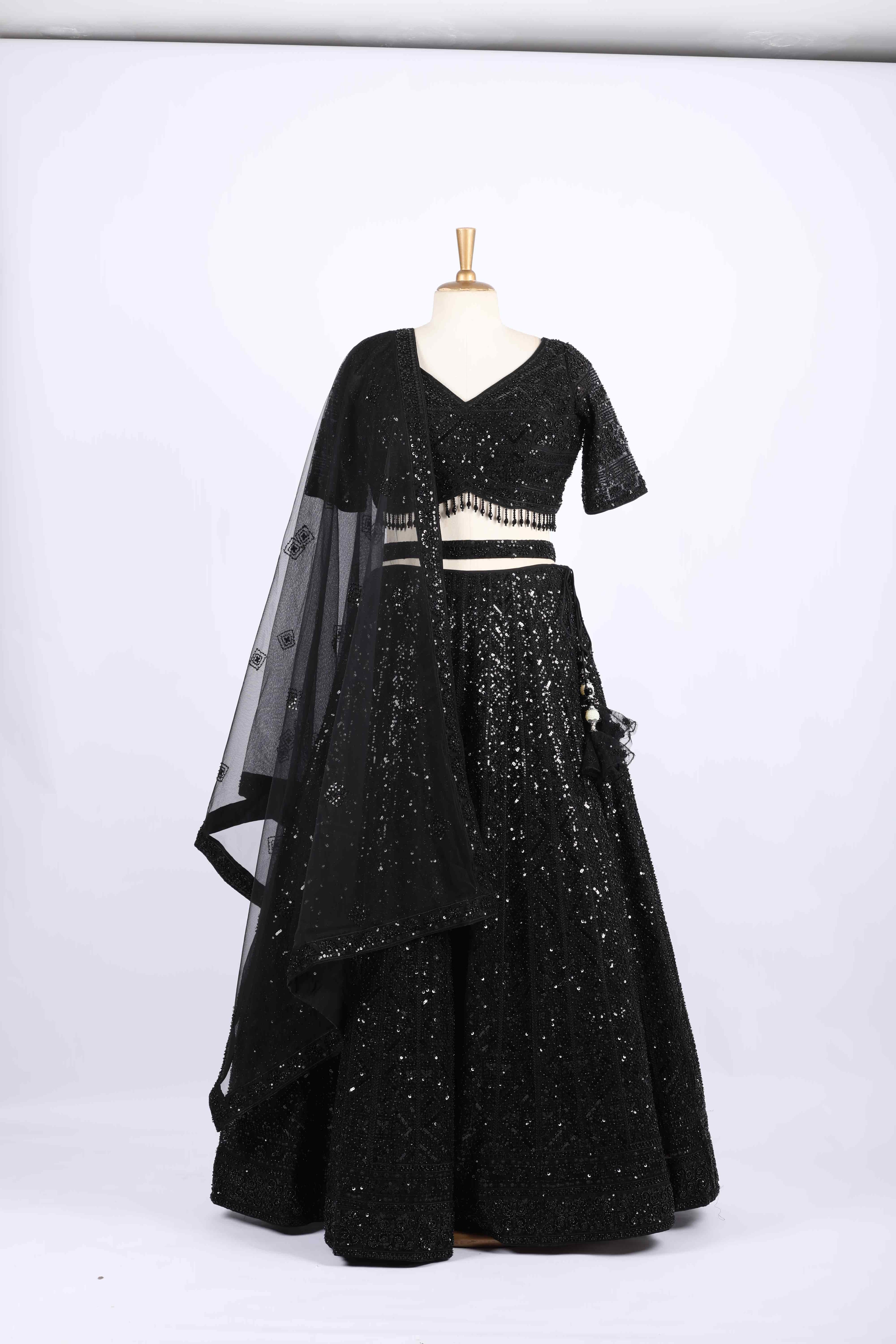 Black Sequin Embroidered Party Wear Lehenga Set