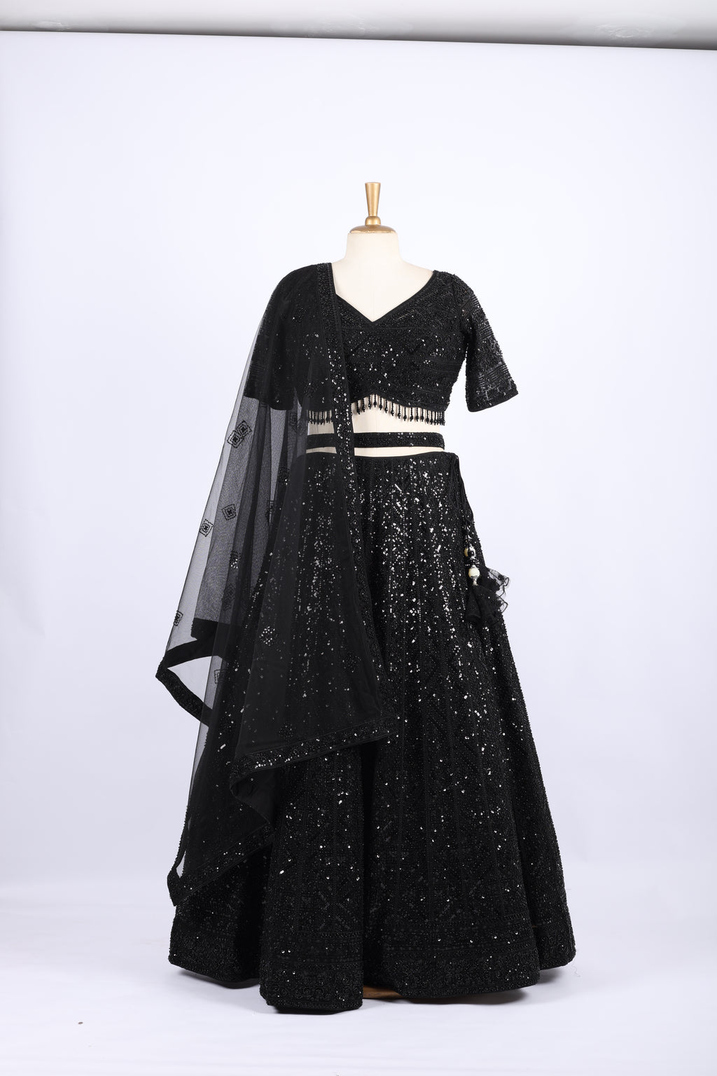 Black Sequin Embroidered Party Wear Lehenga Set