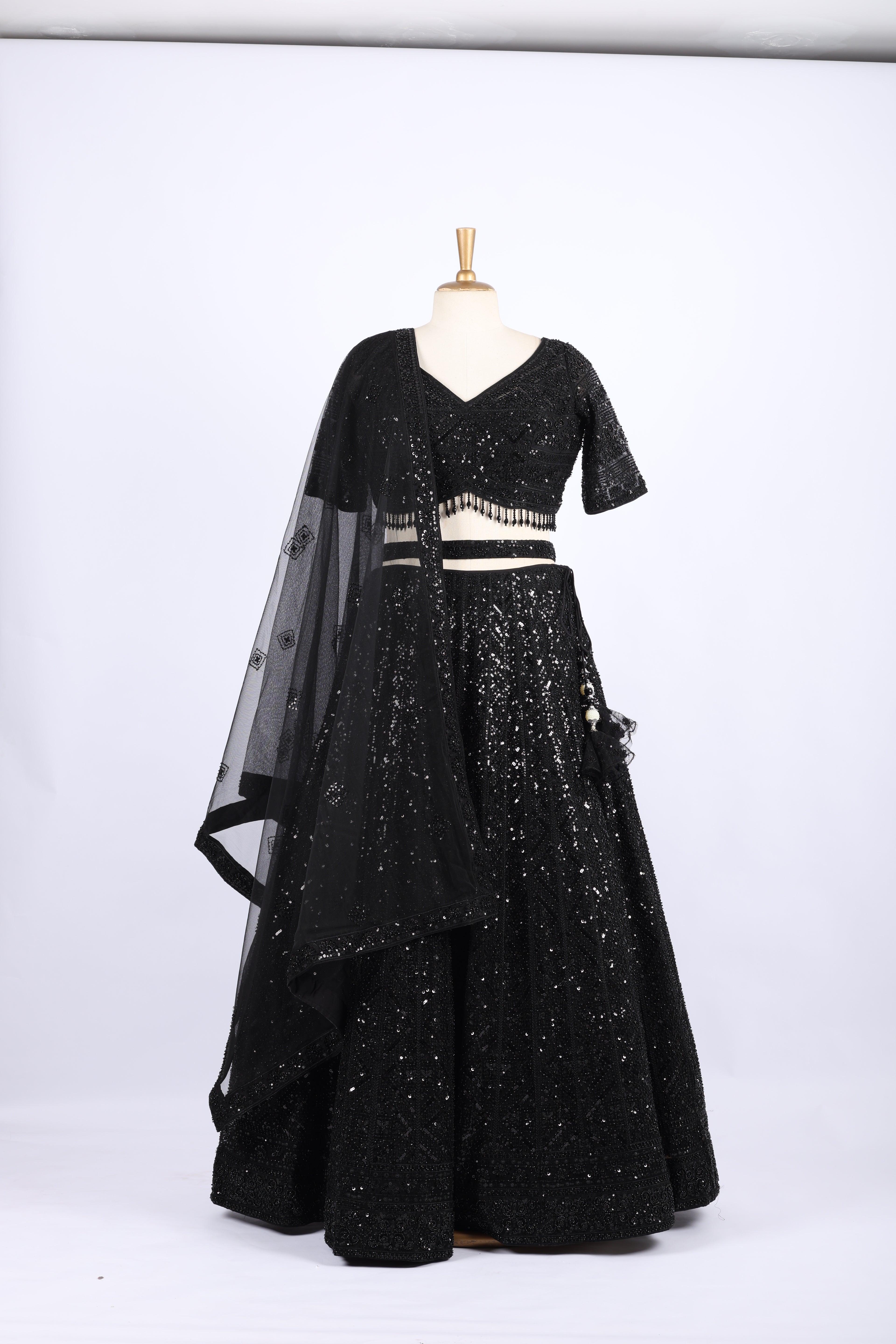 Black Sequin Embroidered Party Wear Lehenga Set